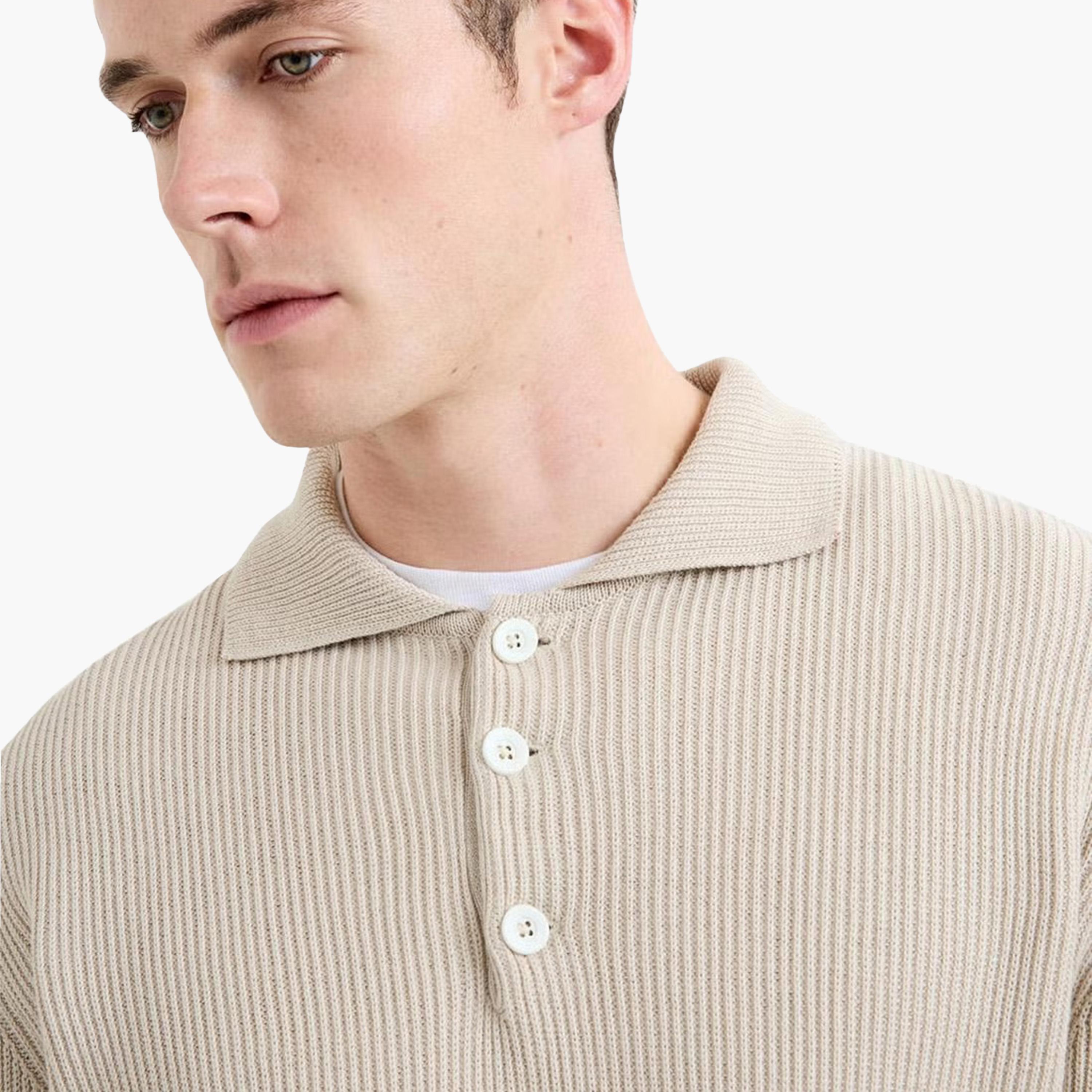 French Connection Ribbed Collared Long Sleeves Men's Sweater-men-clothing-sweatersandpullovers-image-3