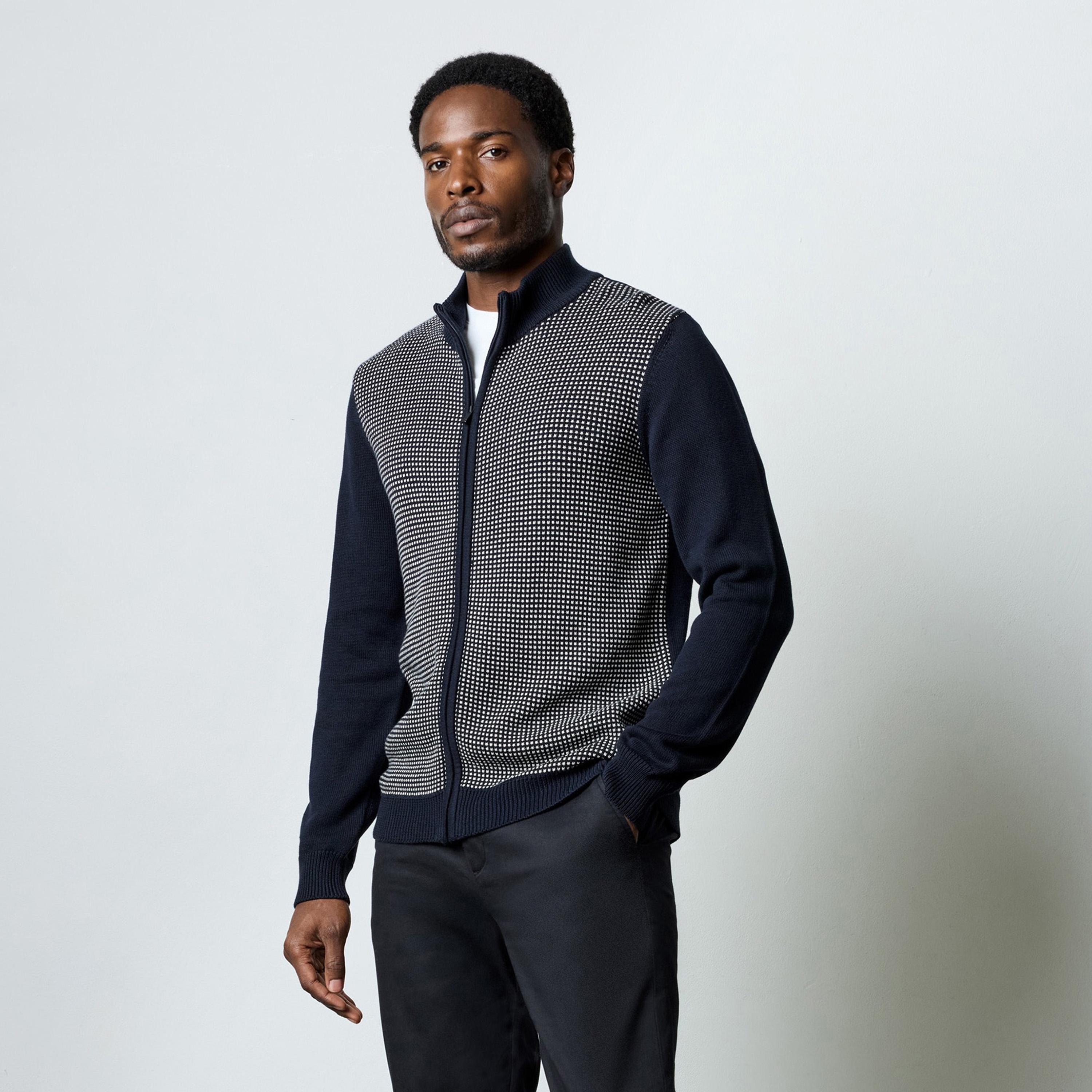 جاكيت رجالي محبوك من فرينش كونيكشن برقبة عالية وأكمام طويلة-men-clothing-jacketsandblazers-jackets-image-1