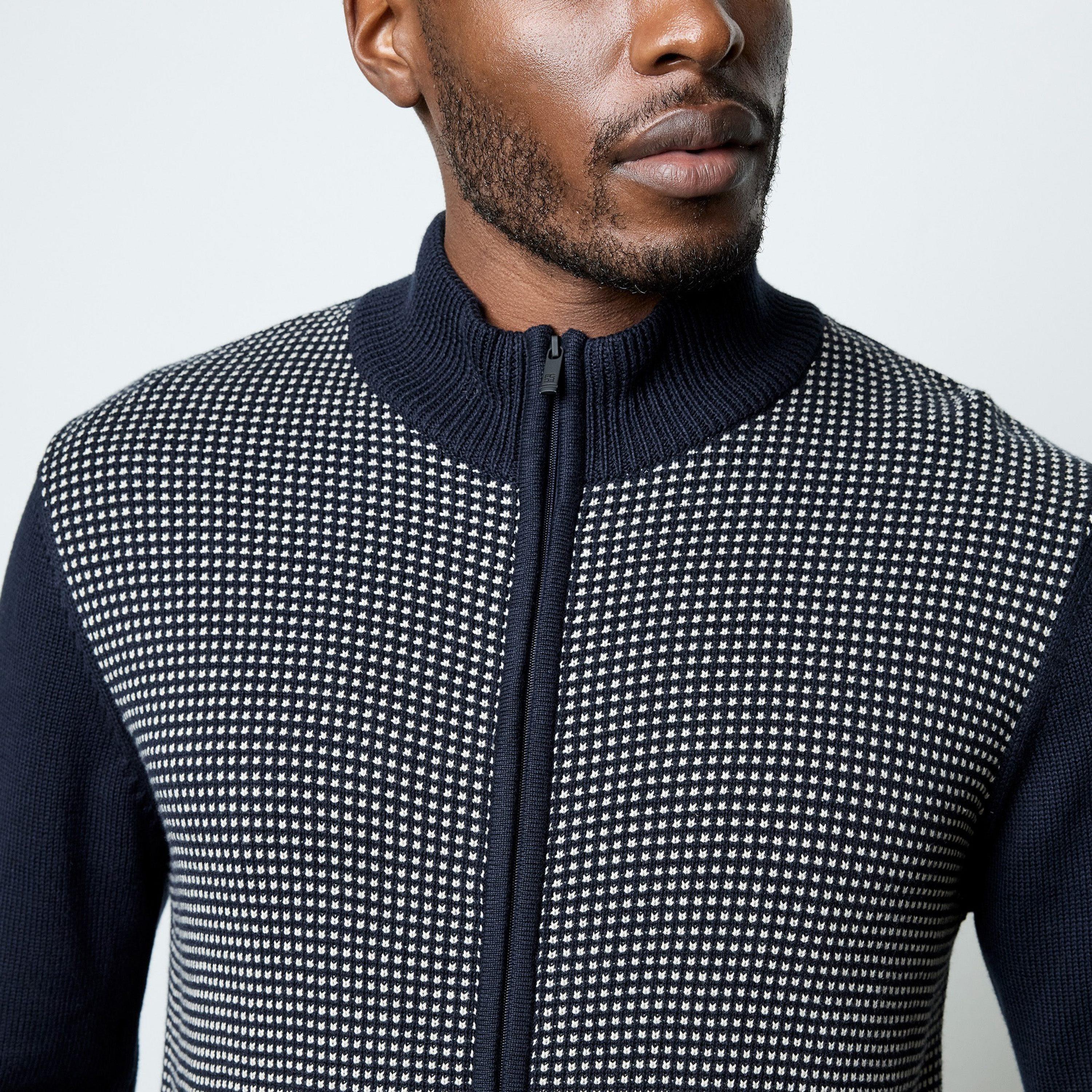 جاكيت رجالي محبوك من فرينش كونيكشن برقبة عالية وأكمام طويلة-men-clothing-jacketsandblazers-jackets-image-3