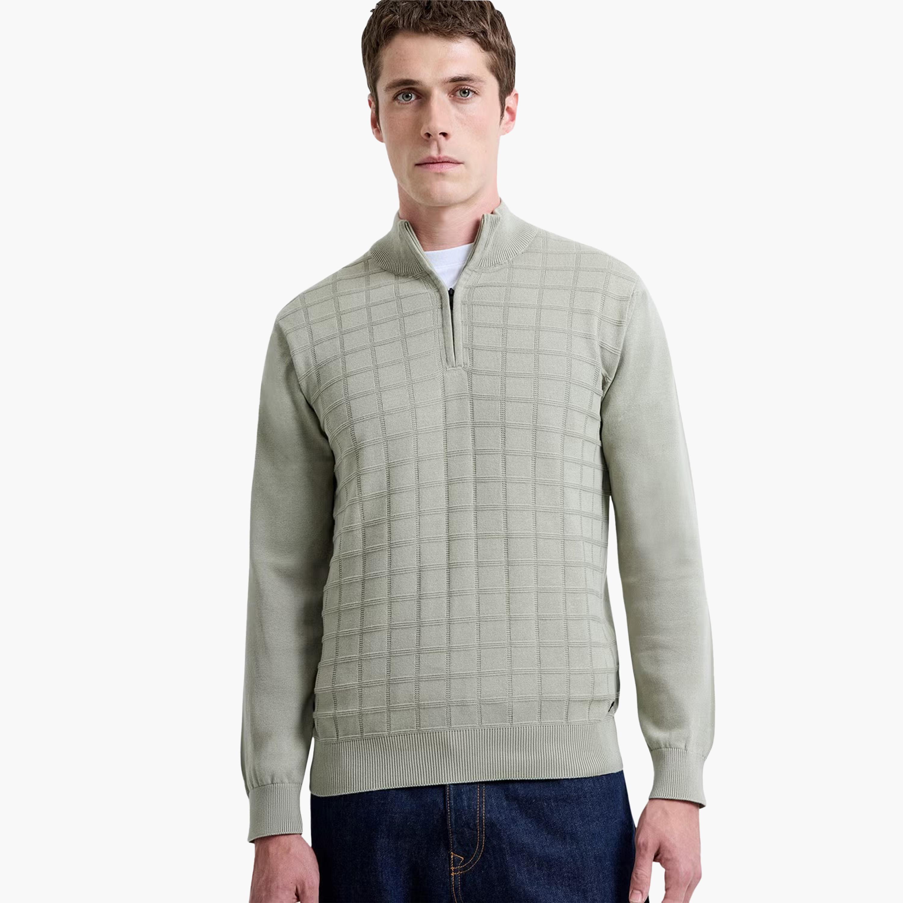 French Connection Geometric Textured Mock Neck Long Sleeves Men's Sweater-men-clothing-sweatersandpullovers-image-1