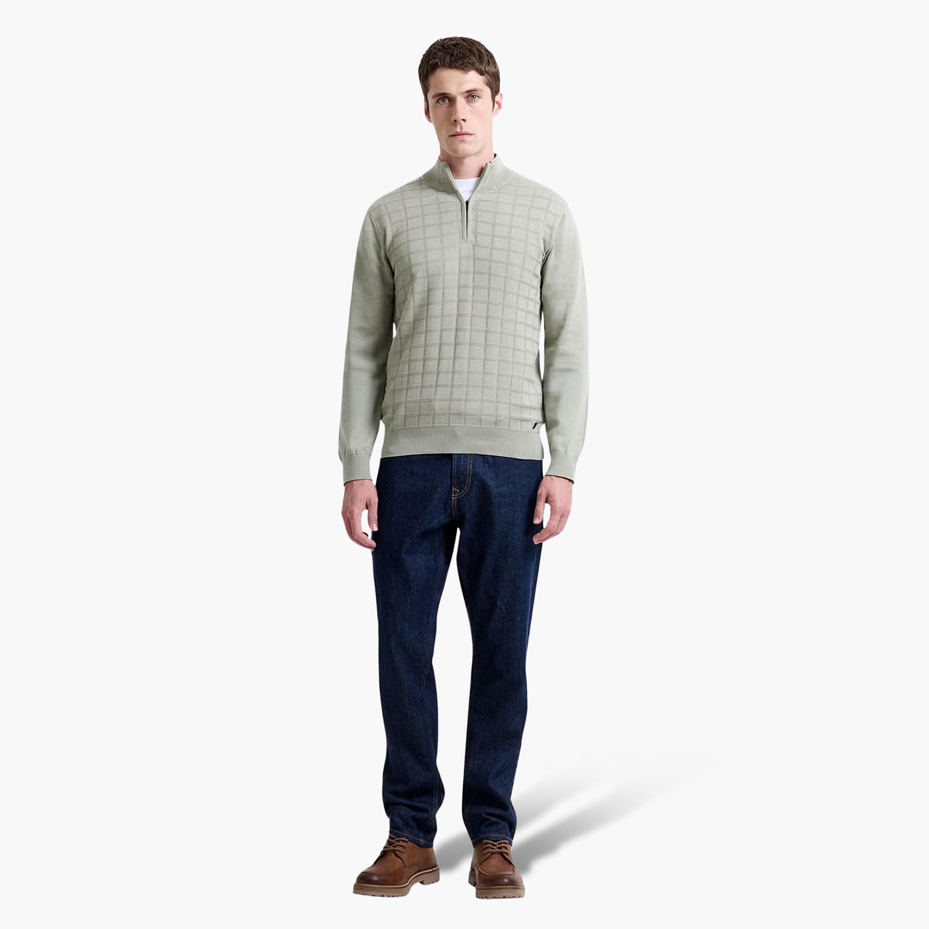 French Connection Geometric Textured Mock Neck Long Sleeves Men's Sweater-men-clothing-sweatersandpullovers-image-2