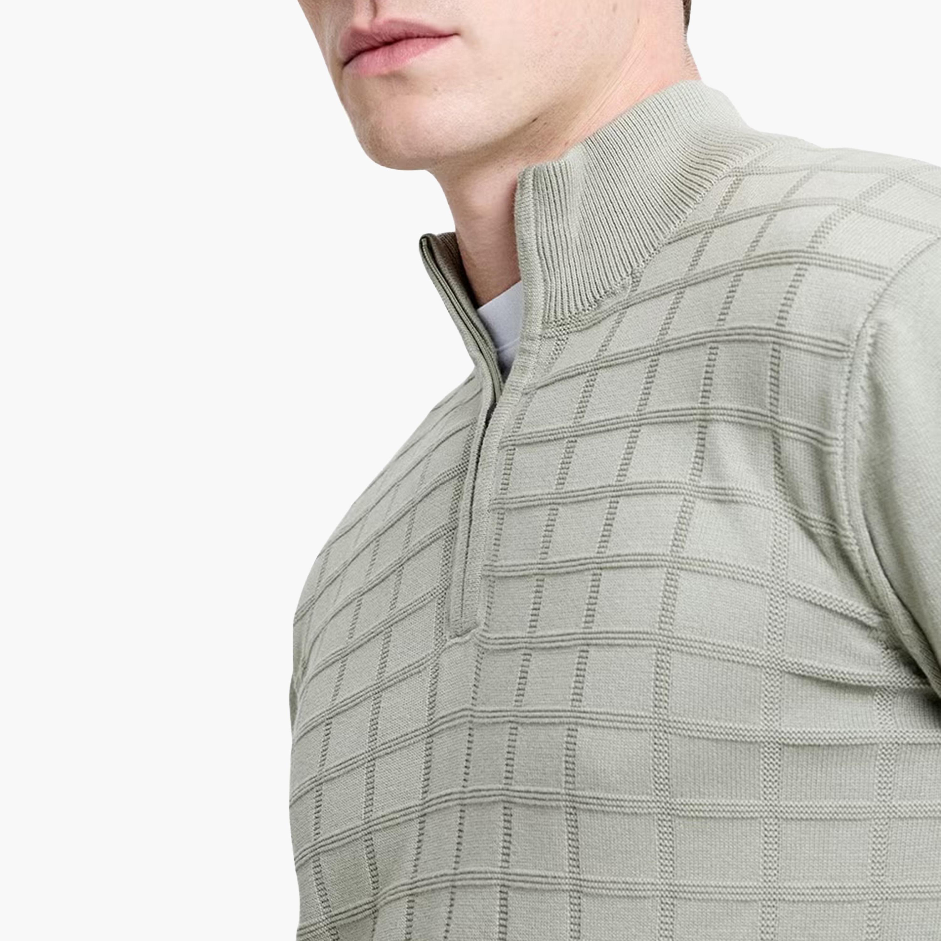 French Connection Geometric Textured Mock Neck Long Sleeves Men's Sweater-men-clothing-sweatersandpullovers-image-3