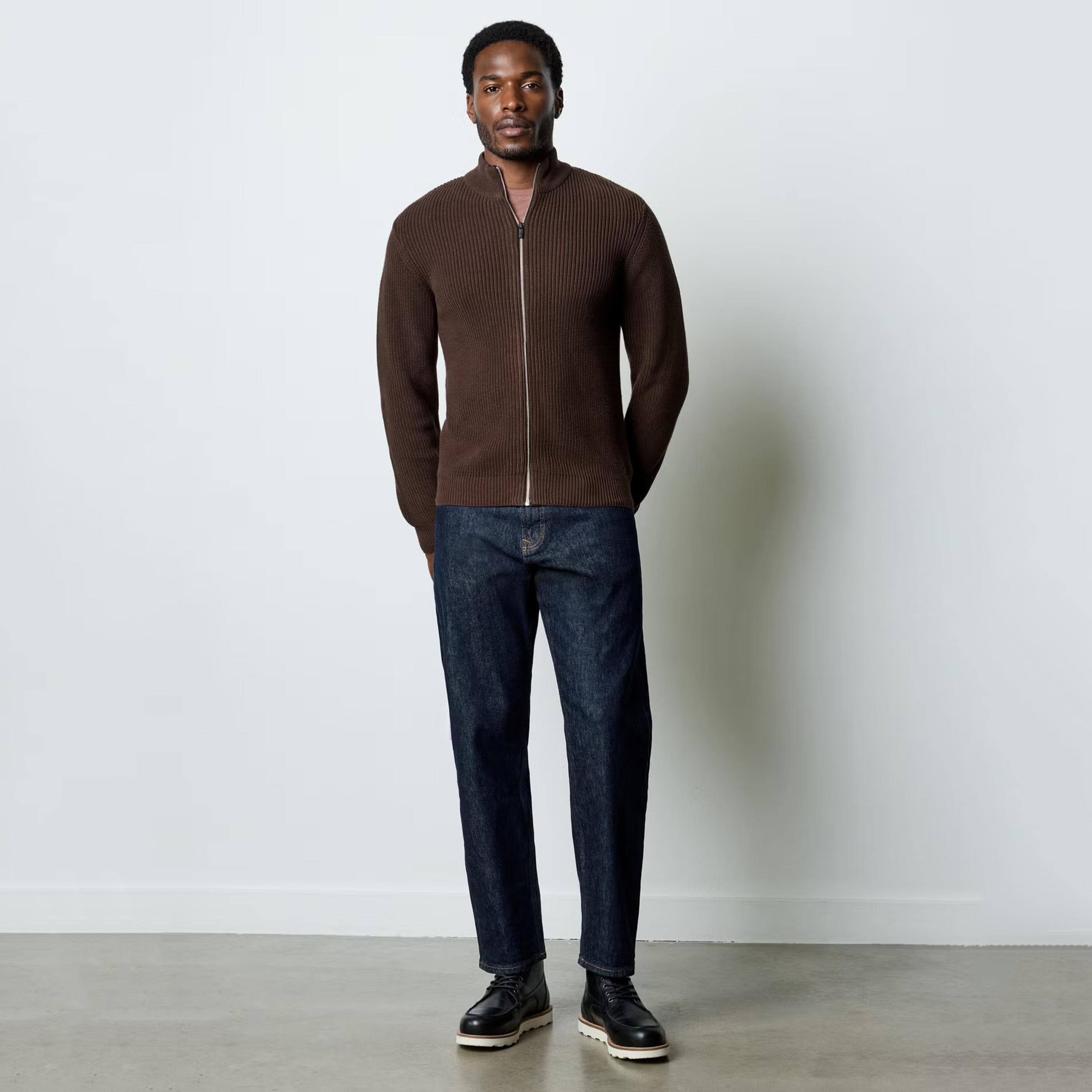 كارديجان رجالي بأكمام طويلة وفتحة رقبة عالية بنسيج مضلع من فرينش كونكشن-men-clothing-sweatersandpullovers-image-1