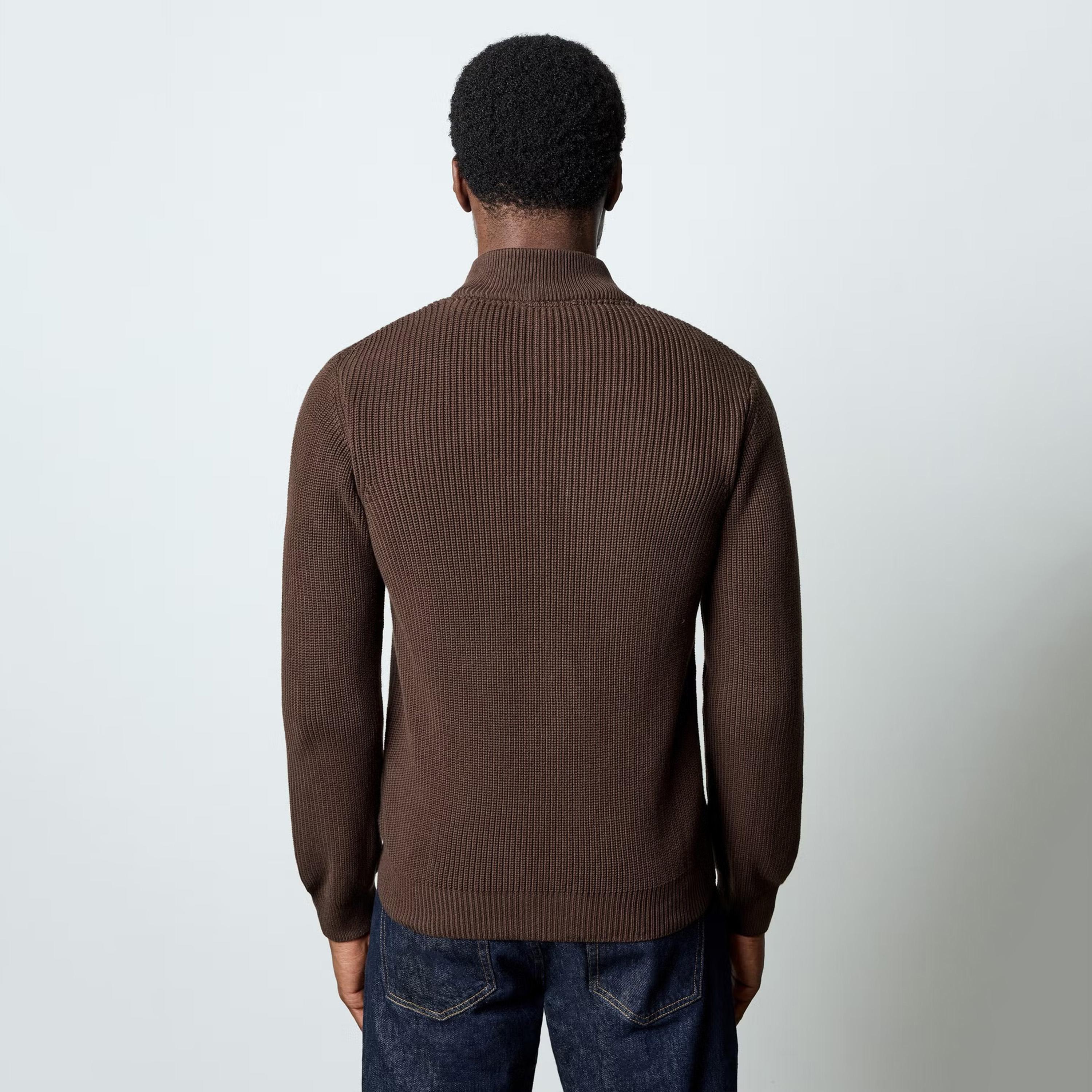 كارديجان رجالي بأكمام طويلة وفتحة رقبة عالية بنسيج مضلع من فرينش كونكشن-men-clothing-sweatersandpullovers-image-3