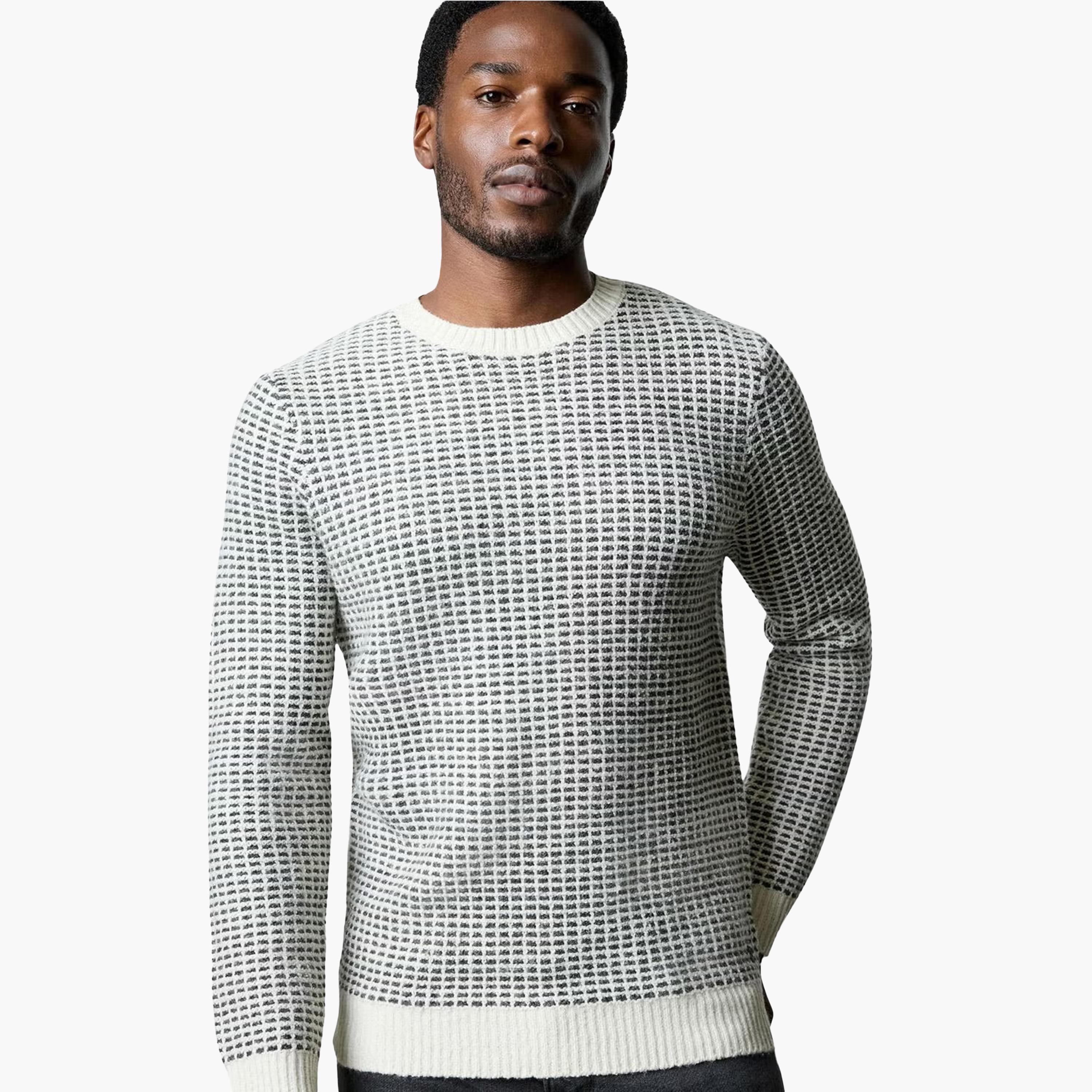 بلوفر رجالي بأكمام طويلة وفتحة رقبة مستديرة بنسيج شبكي (جريد) من فرينش كونكشن-men-clothing-sweatersandpullovers-image-1