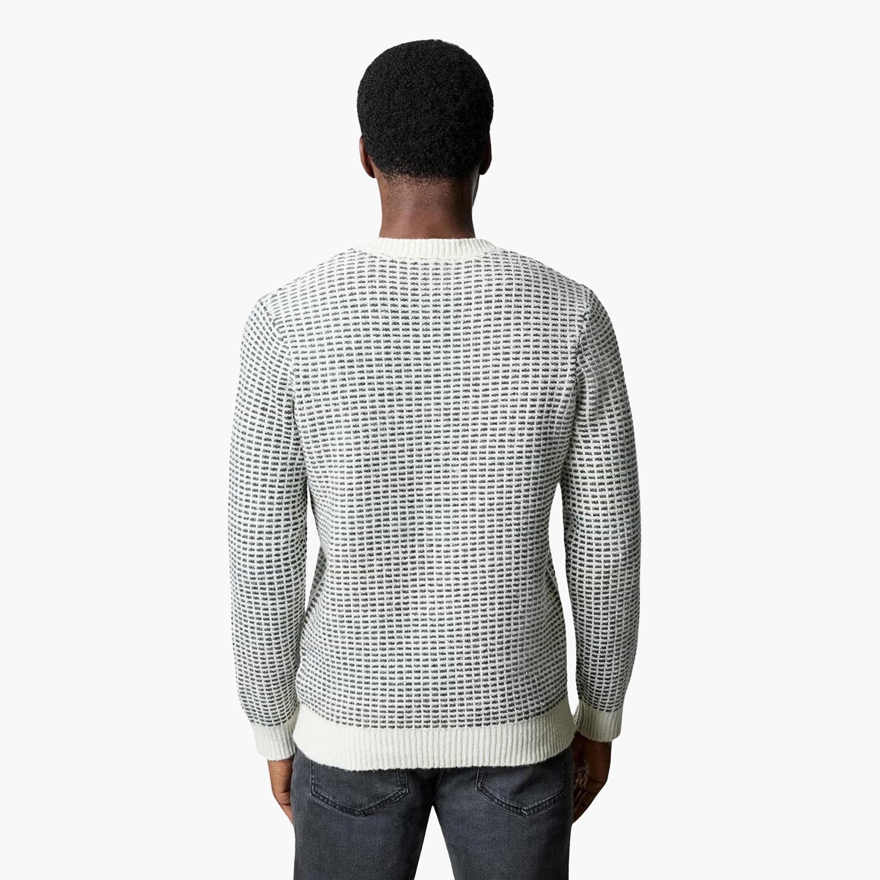 بلوفر رجالي بأكمام طويلة وفتحة رقبة مستديرة بنسيج شبكي (جريد) من فرينش كونكشن-men-clothing-sweatersandpullovers-image-3