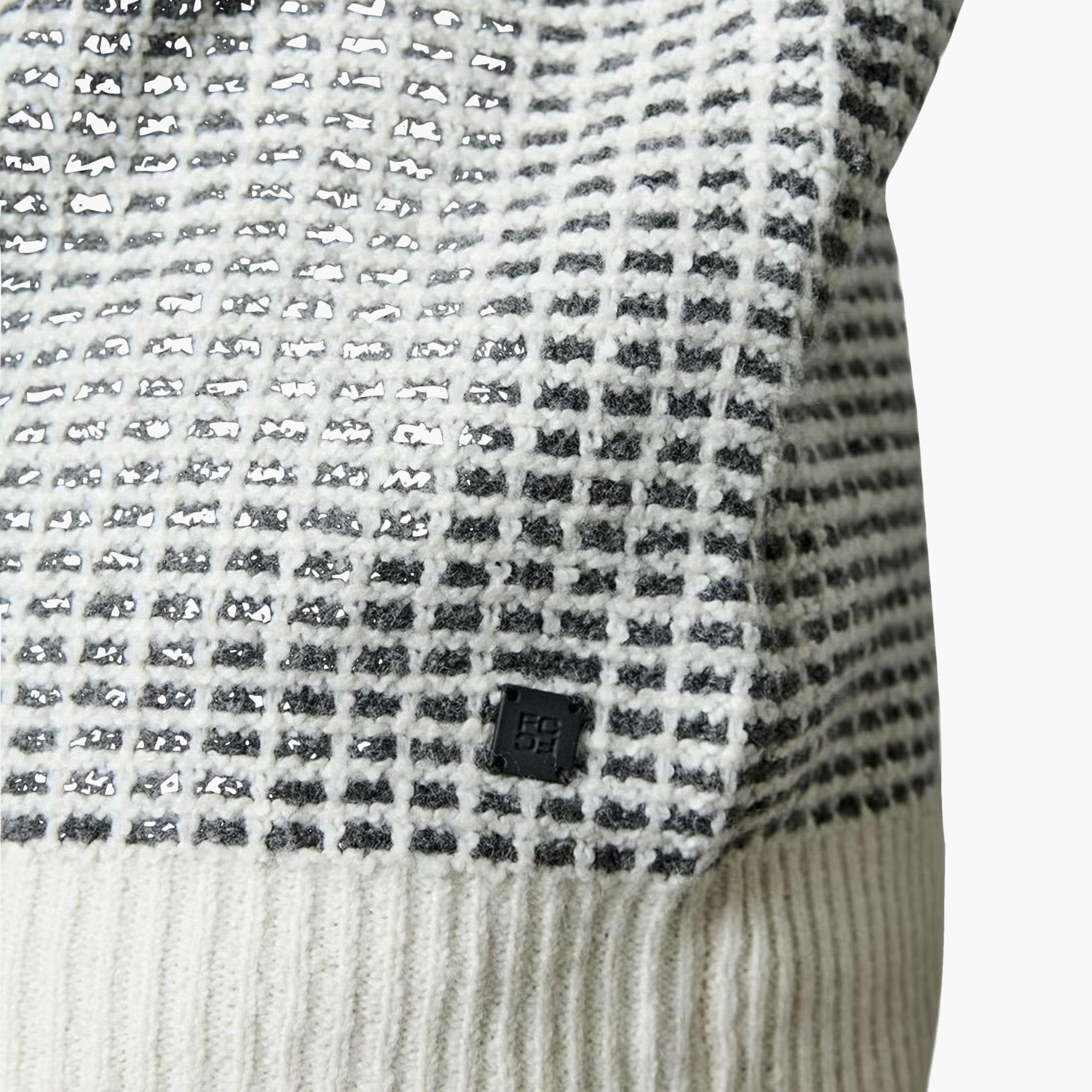 بلوفر رجالي بأكمام طويلة وفتحة رقبة مستديرة بنسيج شبكي (جريد) من فرينش كونكشن-men-clothing-sweatersandpullovers-image-5