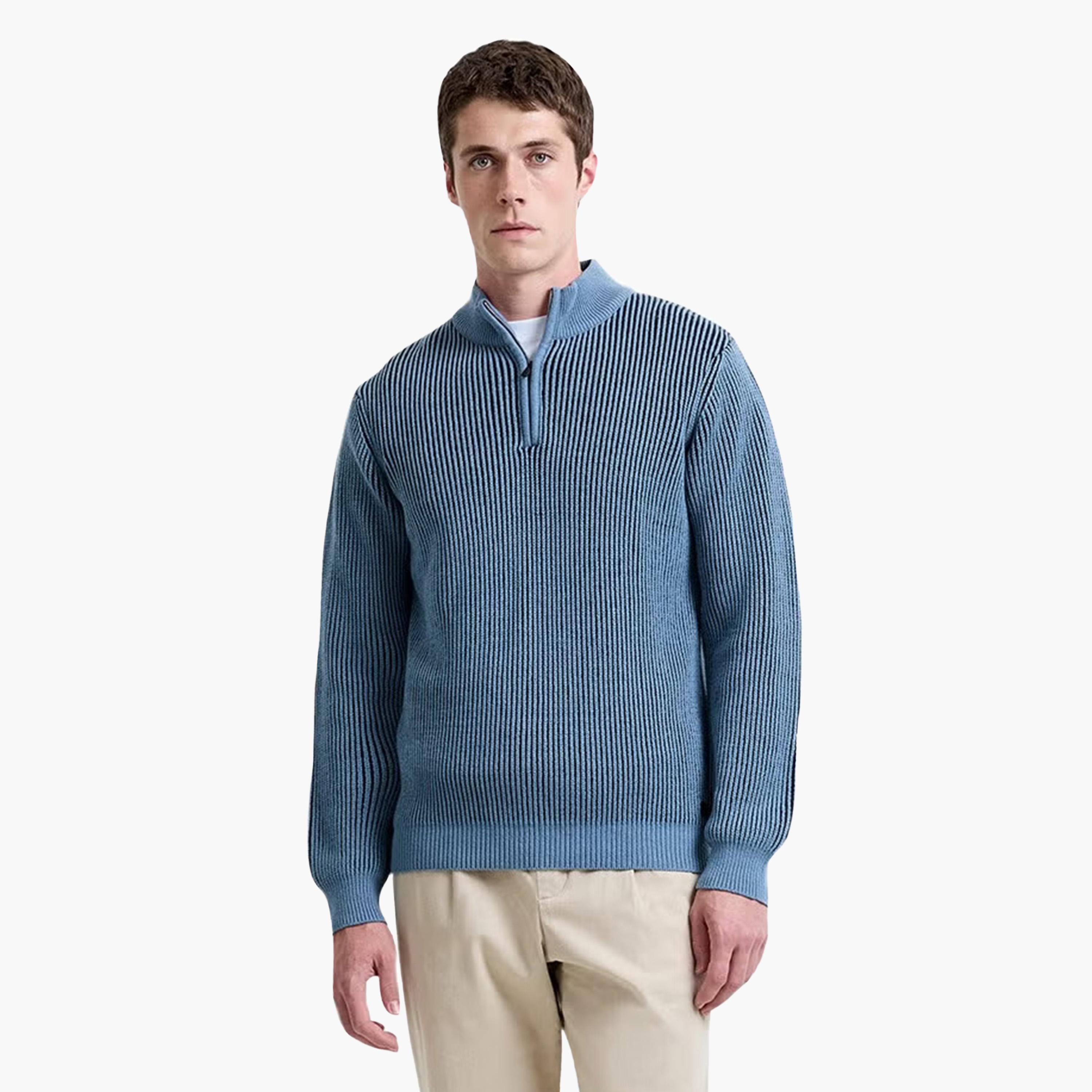 French Connection Ribbed Mock Neck Long Sleeves Men's Sweater-men-clothing-sweatersandpullovers-image-1