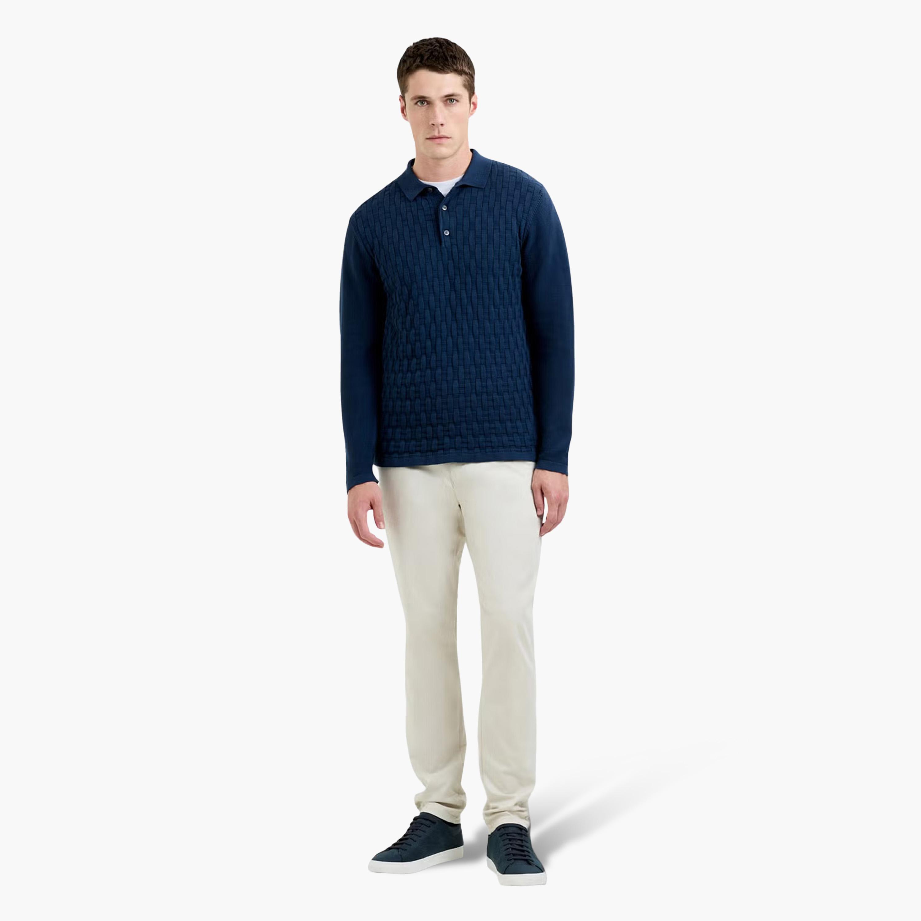 French Connection Basket Woven Collared Long Sleeves Men's Sweater-men-clothing-sweatersandpullovers-image-2