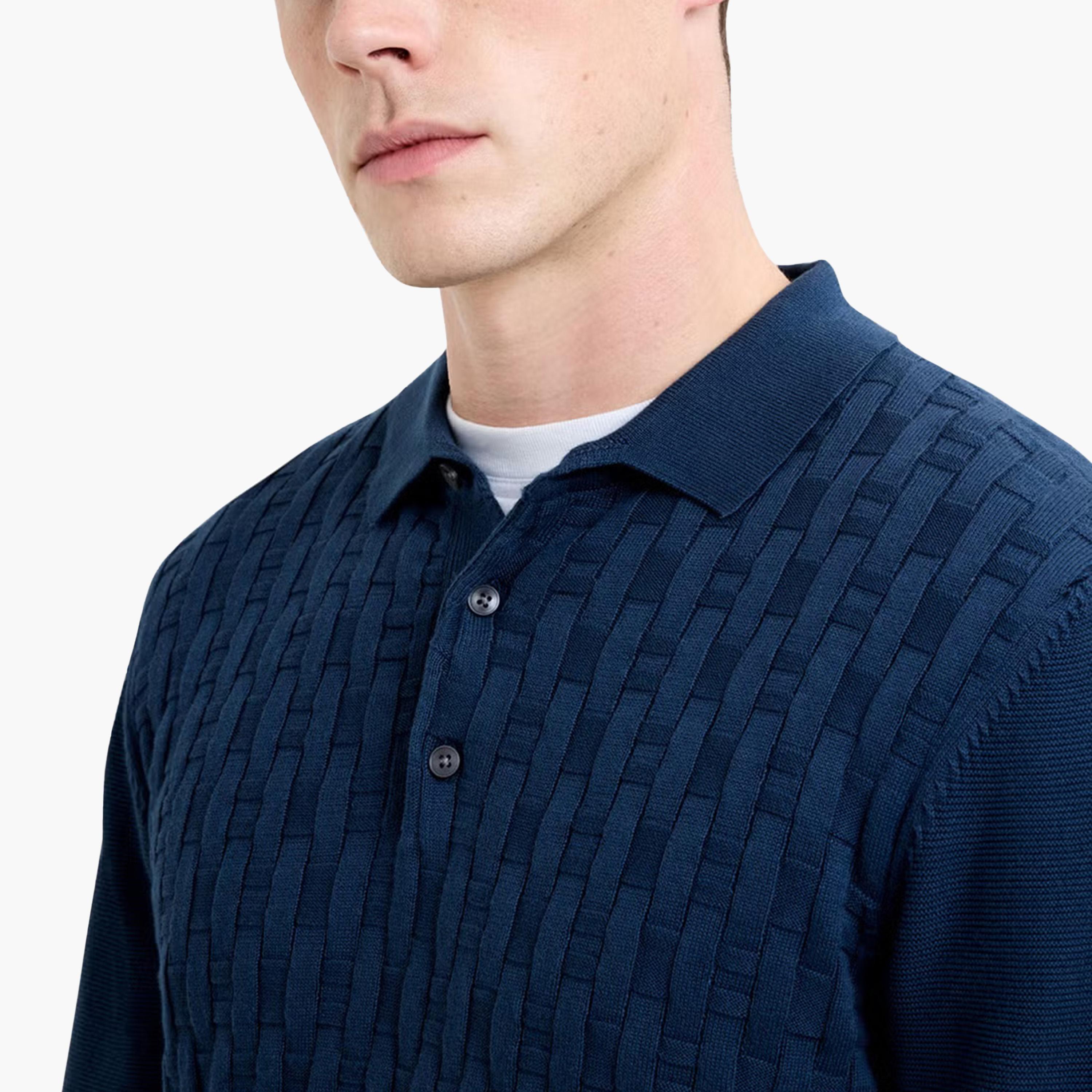 French Connection Basket Woven Collared Long Sleeves Men's Sweater-men-clothing-sweatersandpullovers-image-3