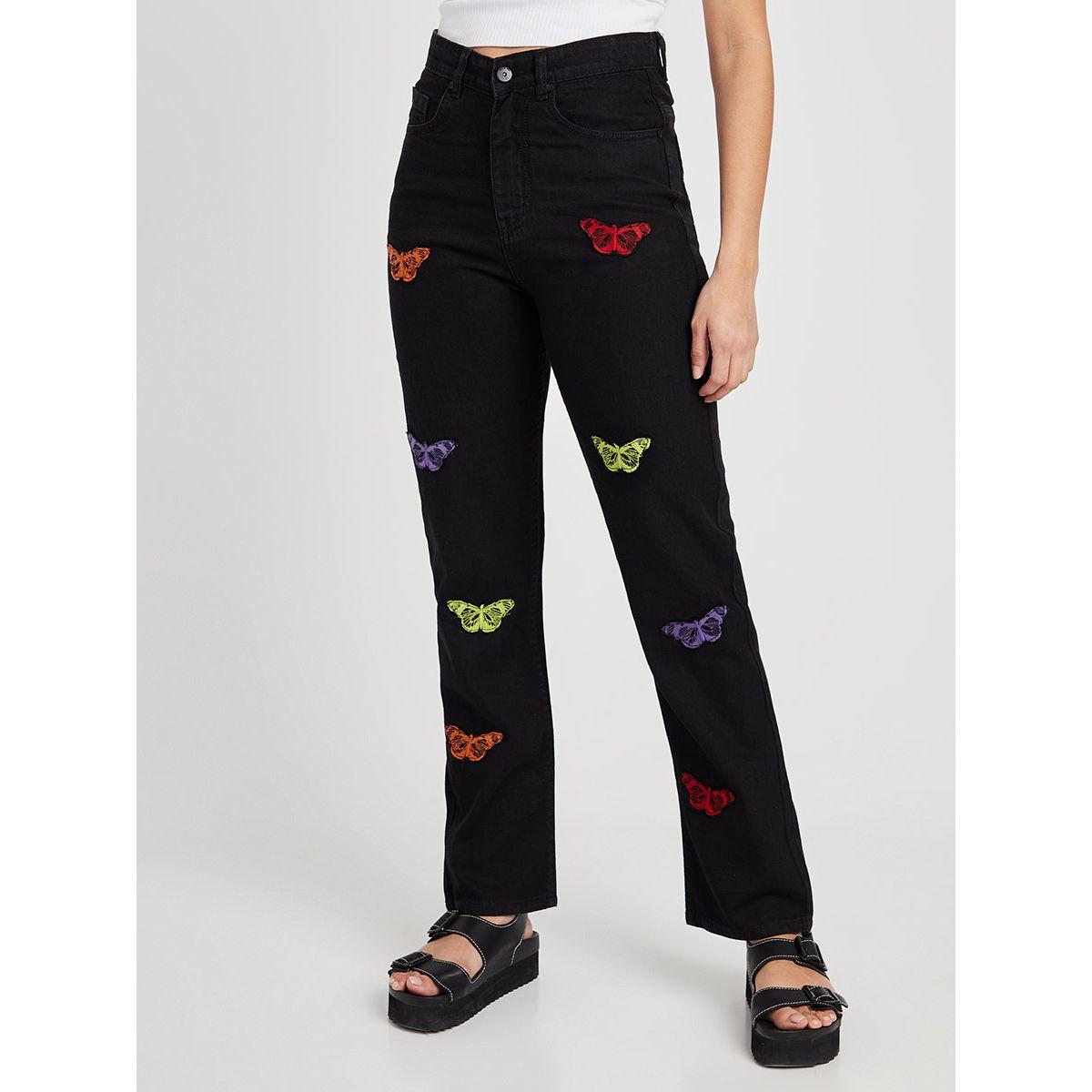 Styli High Rise Butterfly Print Straight Leg Jeans-women-clothing-bottoms-jeans-image-1