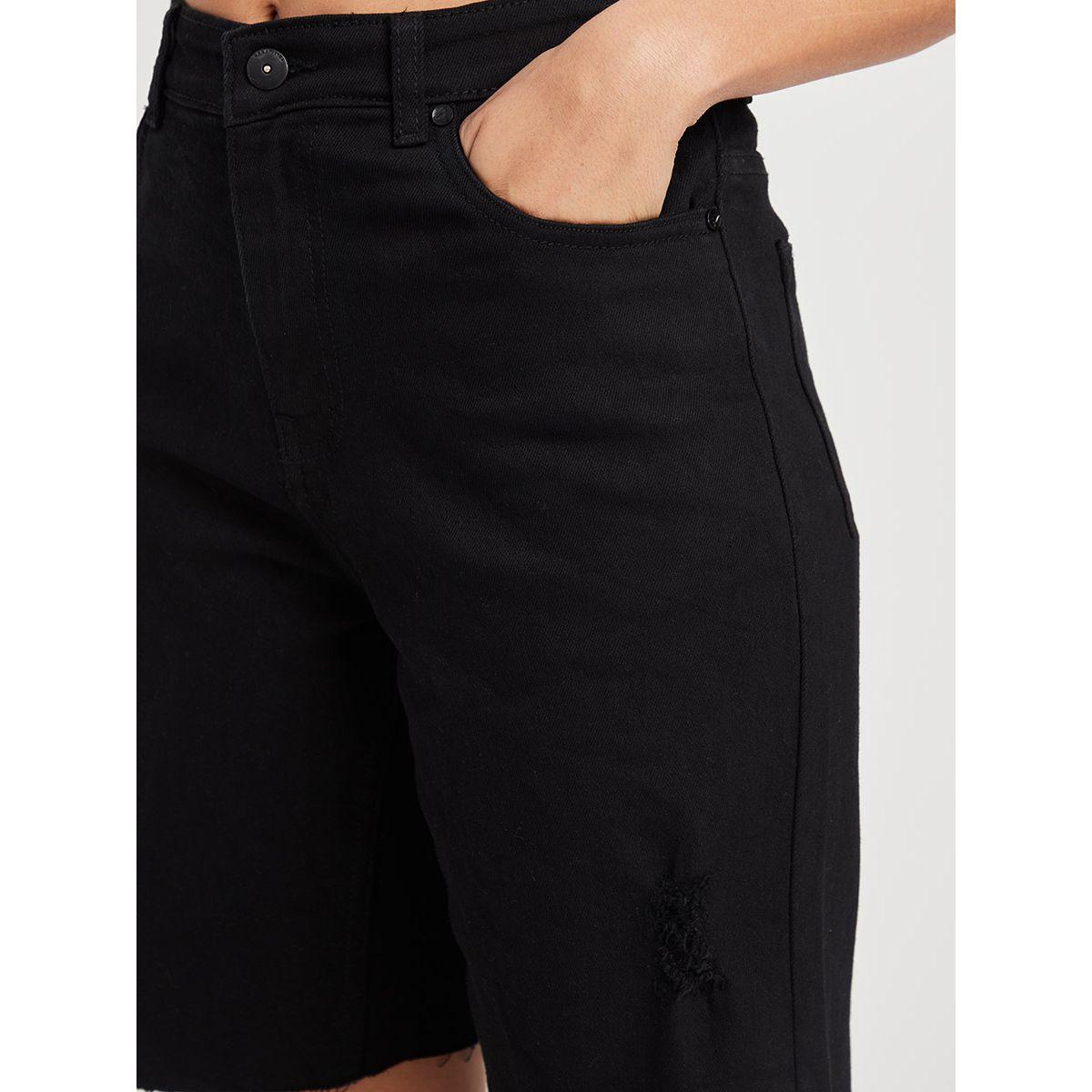 Styli High Waist Denim Shorts with Raw Hem -women-clothing-bottoms-shorts-image-3