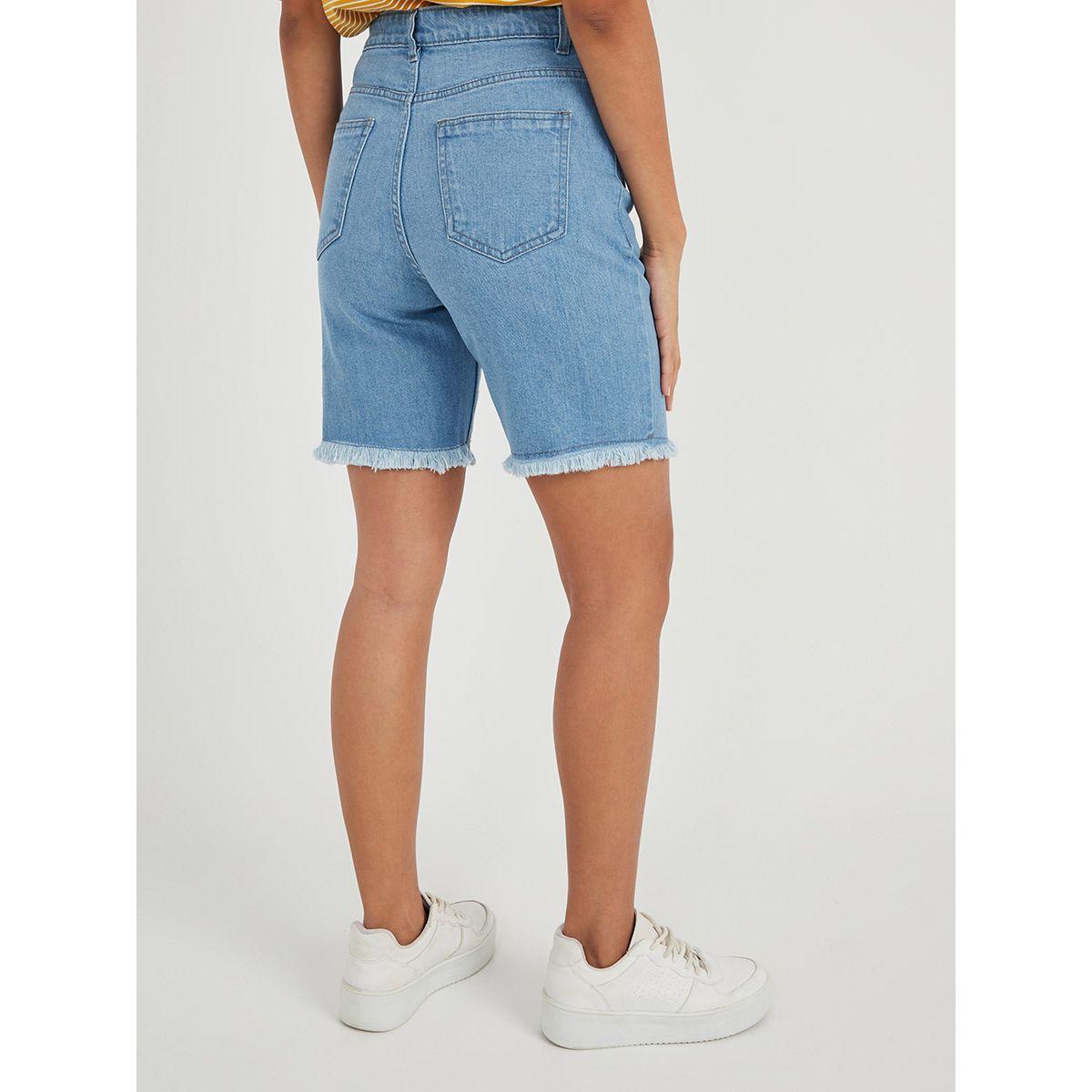 Styli Frayed Hem Denim Shorts-women-clothing-bottoms-shorts-image-5