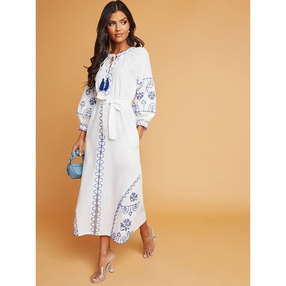 Styli Embroidered Maxi Dress with Volume Sleeves-women-clothing-dresses-image-1