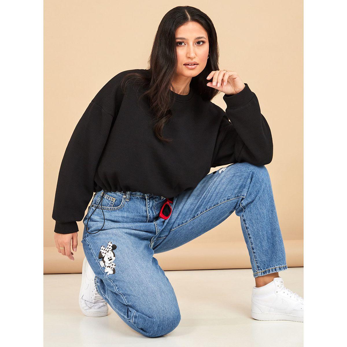 Styli Micky Mouse Print High Waist Straight Leg Boyfriend Jeans-women-clothing-bottoms-jeans-image-3