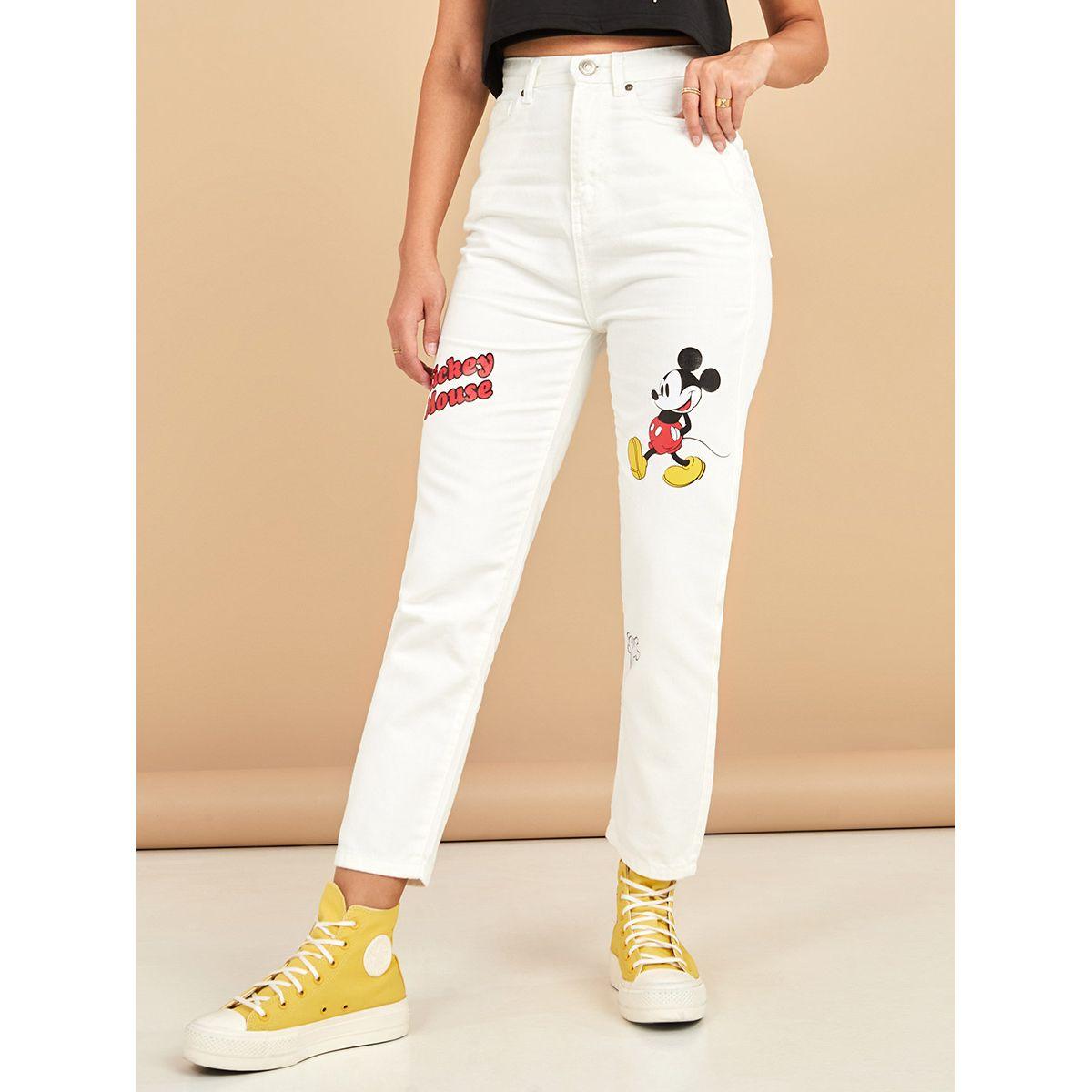 Styli Micky Mouse Print High Waist Mom Jeans-women-clothing-bottoms-jeans-image-1