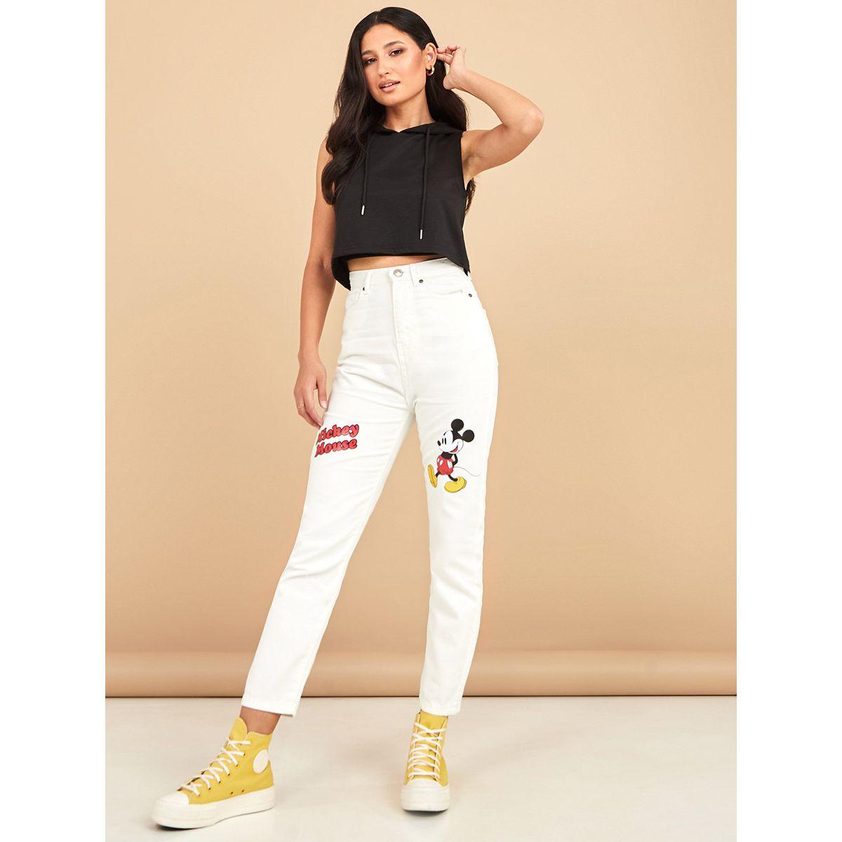 Styli Micky Mouse Print High Waist Mom Jeans-women-clothing-bottoms-jeans-image-2