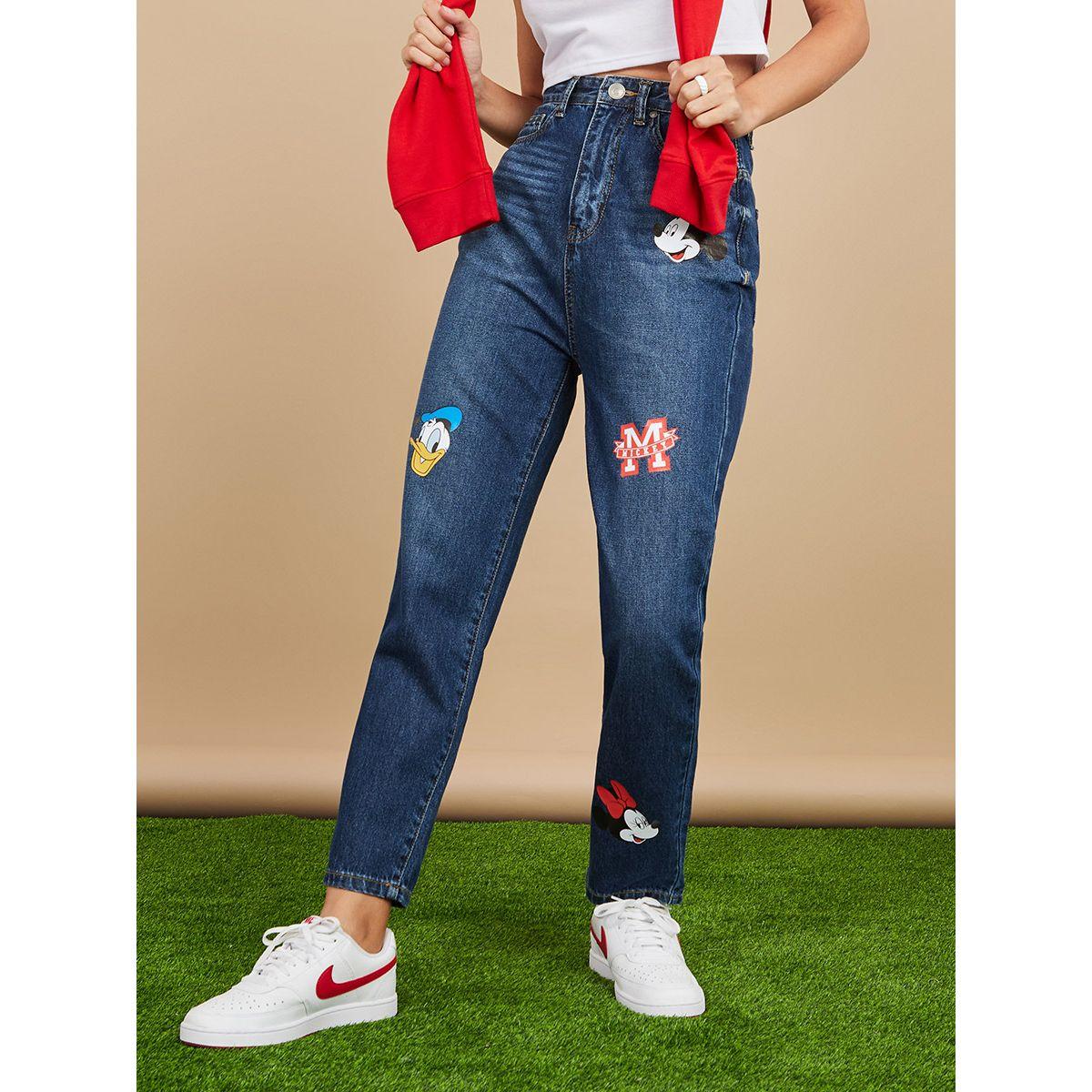 Styli Mickey and Daisy Print Character High Waist Mom Jeans-women-clothing-bottoms-jeans-image-2