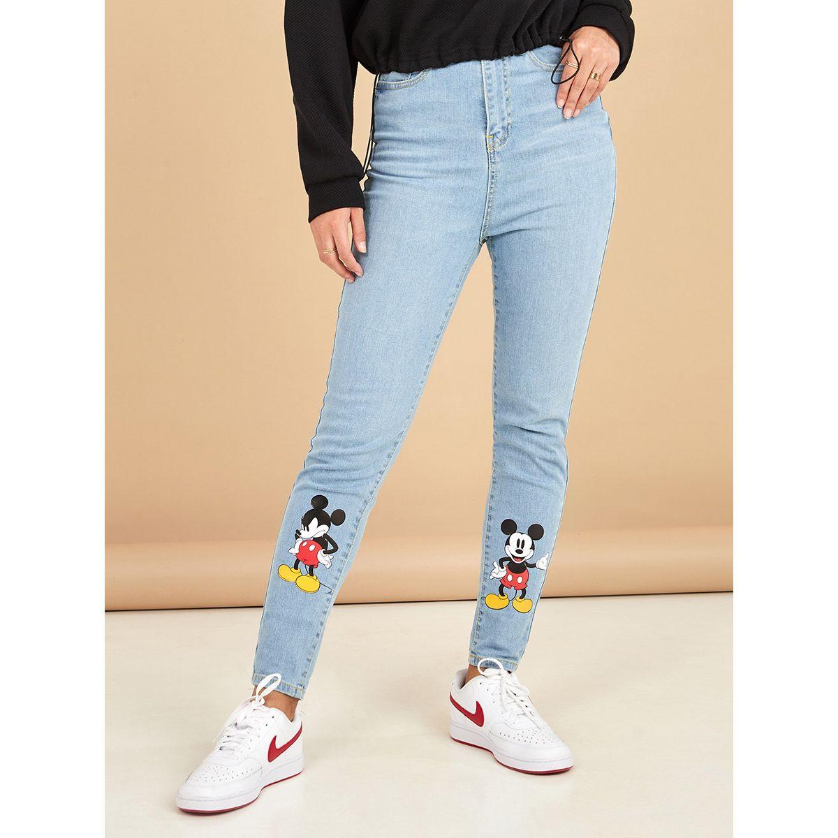 Styli Micky Mouse Print High Waist Skinny Jeans-women-clothing-bottoms-jeans-image-1