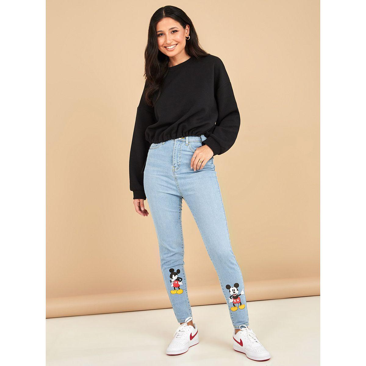 Styli Micky Mouse Print High Waist Skinny Jeans-women-clothing-bottoms-jeans-image-2