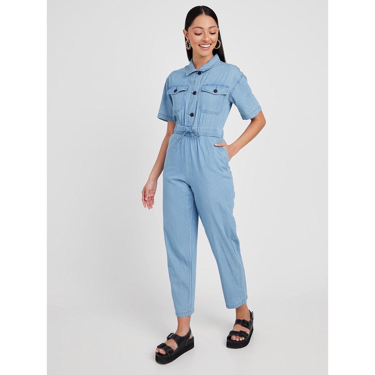 Styli Button Closure Patch Pocket Detail Denim Jumpsuit-women-clothing-jumpsuits-image-1