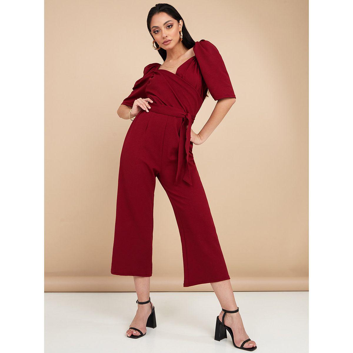 Styli Sweetheart Neck Wide Leg Tailored Jumpsuit with Tie Belt-women-clothing-jumpsuits-image-1