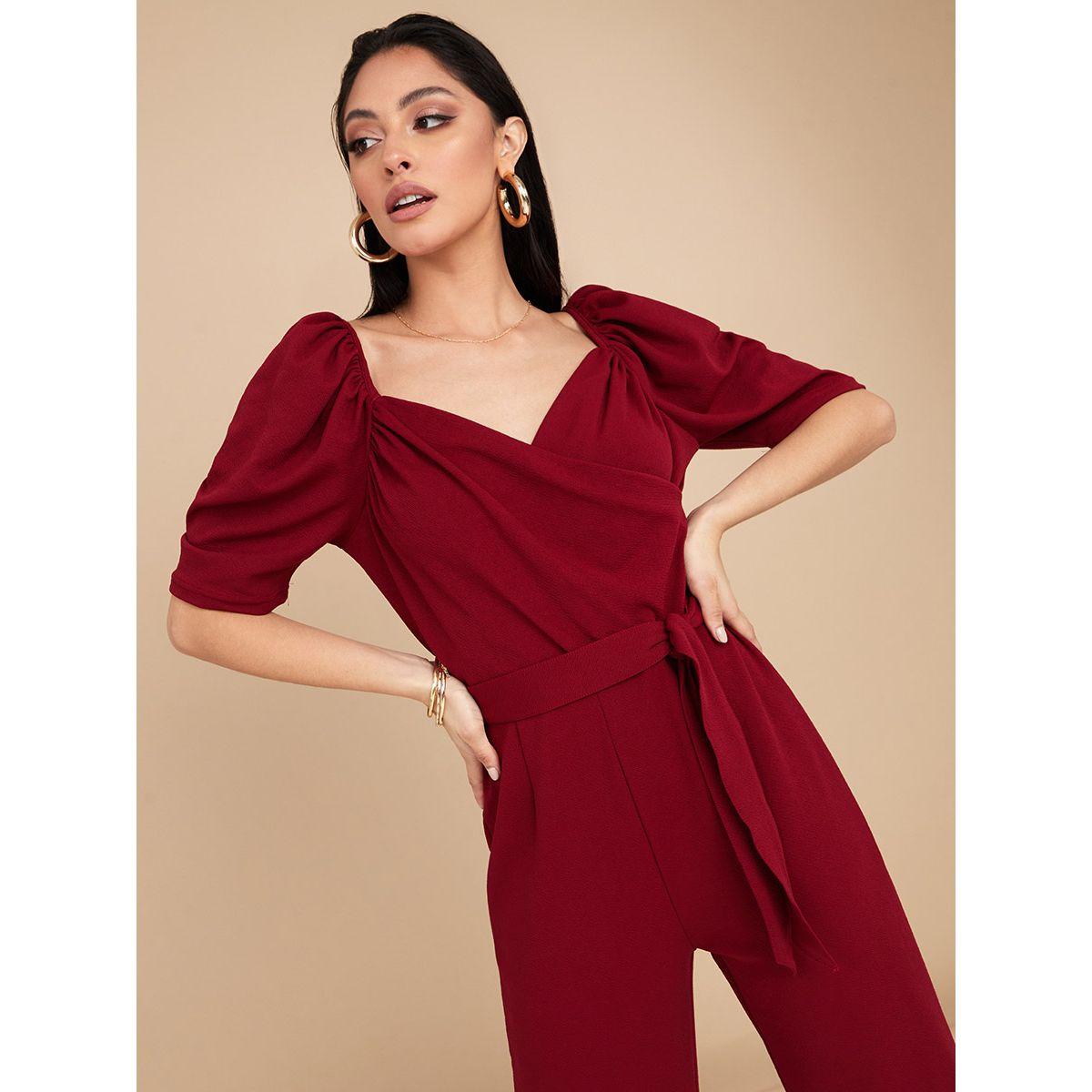 Styli Sweetheart Neck Wide Leg Tailored Jumpsuit with Tie Belt-women-clothing-jumpsuits-image-2