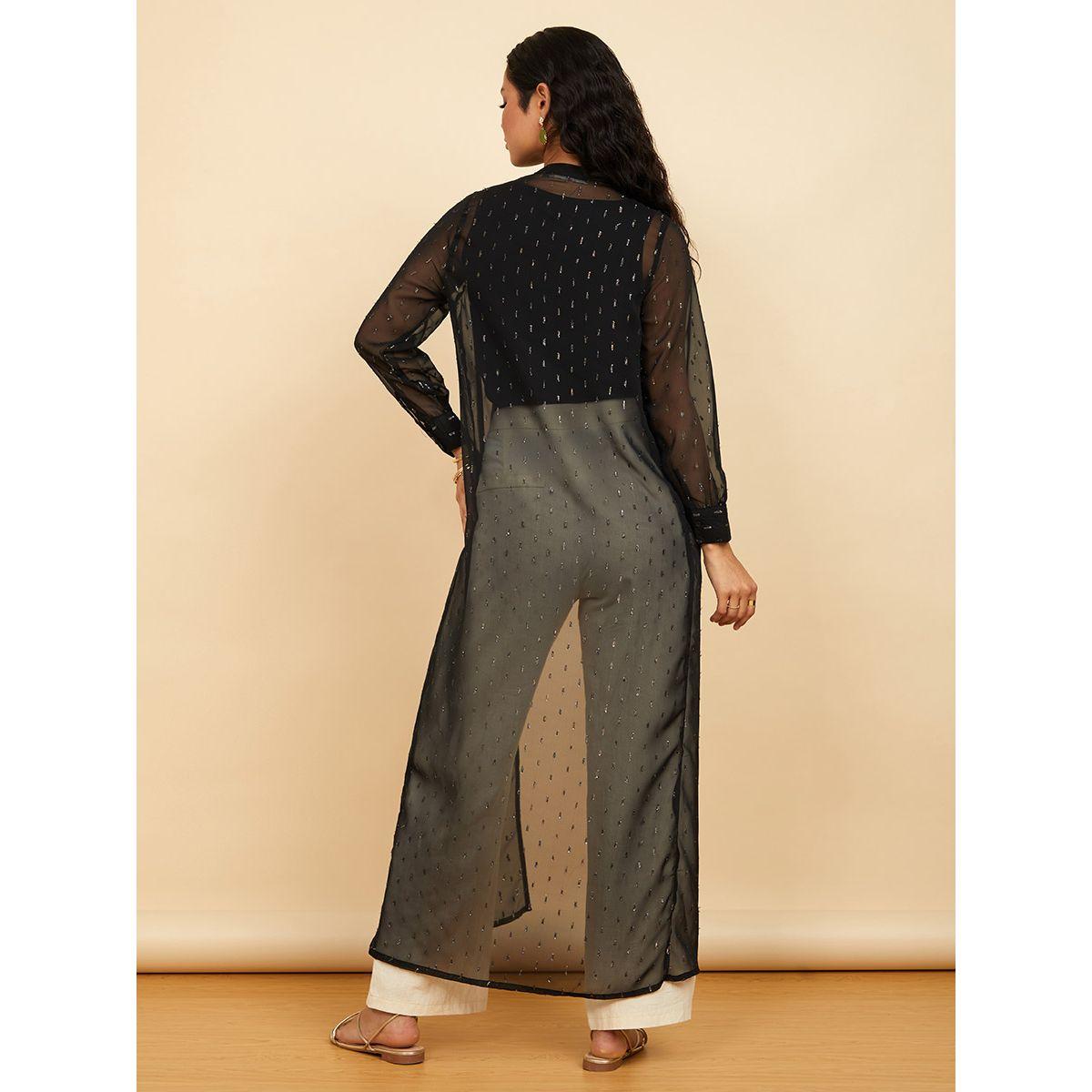 Styli Tie-Up Neck Embroidered Detail Maxi Kimono-women-clothing-shirtsandblouses-shirts-image-3
