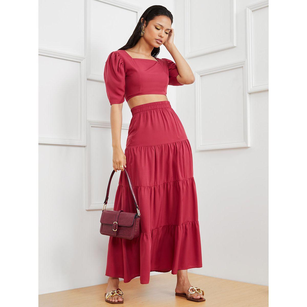 طقم من ( تنورة طويلة + بلوزة قصيرة ) من ستايلي-women-clothing-coordsets-image-1