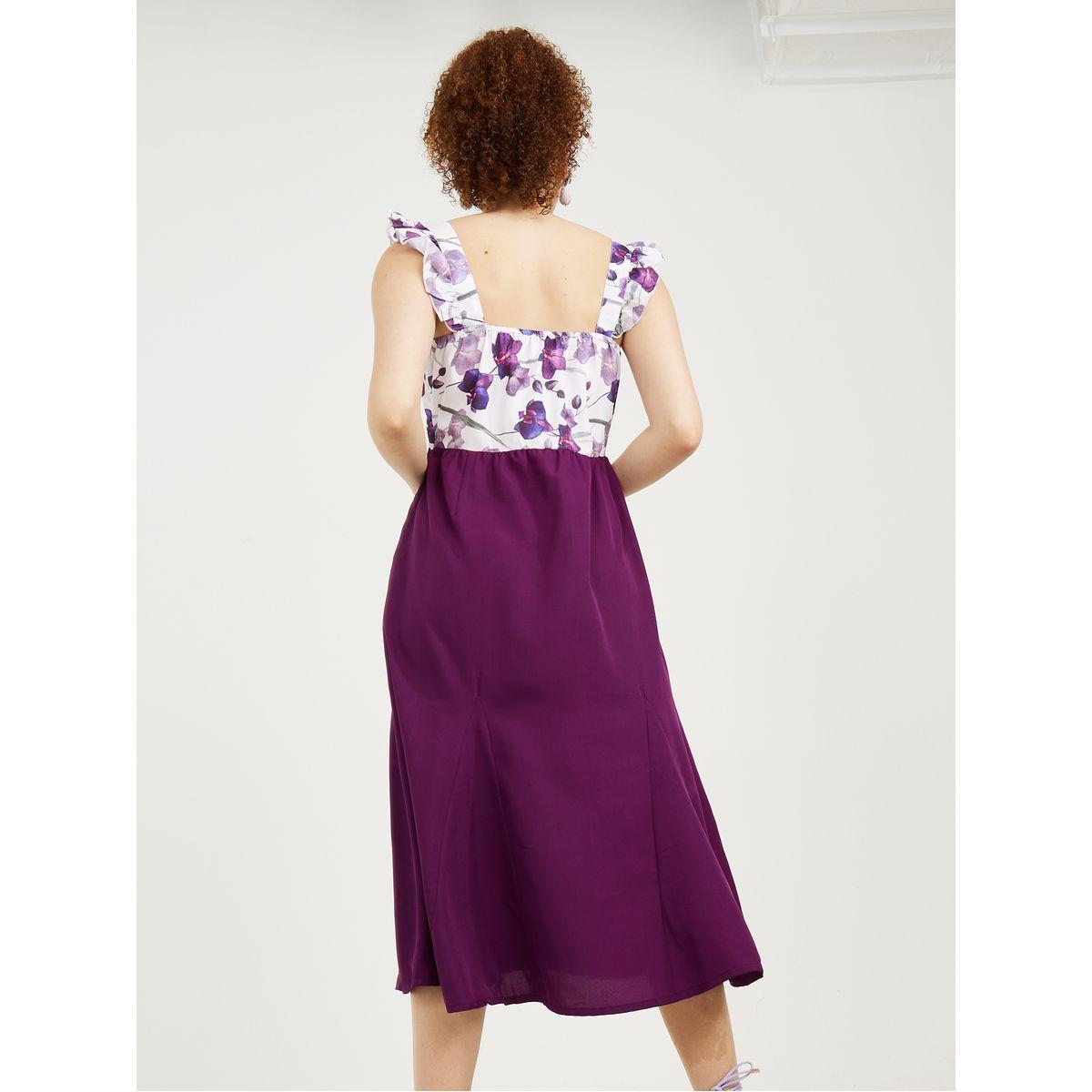 Styli Frill Sleeves Floral Print A-Line Midi Dress-women-clothing-dresses-image-4