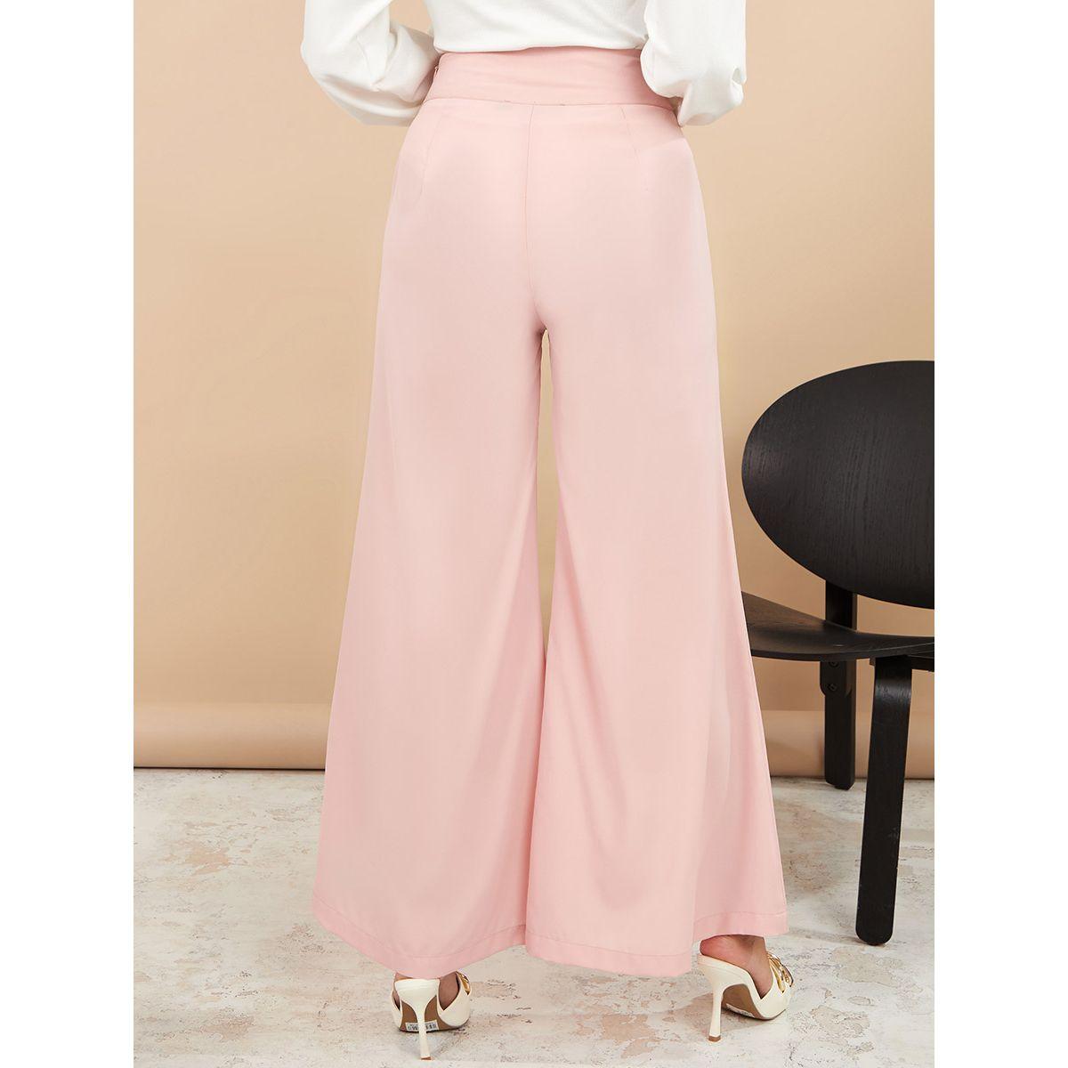 Styli Solid Wide Leg Trouser with Button Detail-women-clothing-bottoms-trousers-image-4