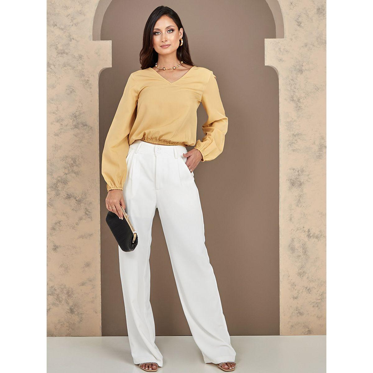 Styli Long Sleeves V Neck Regular Length Top-women-clothing-shirtsandblouses-blouses-image-1