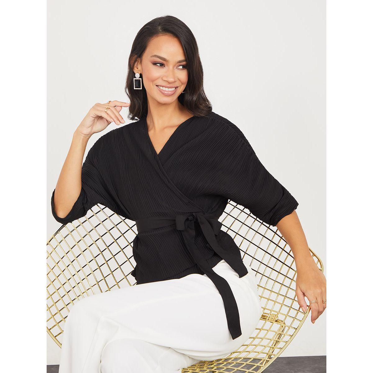 بلوزة بنمط لف ورباط خصر-women-clothing-shirtsandblouses-blouses-image-1
