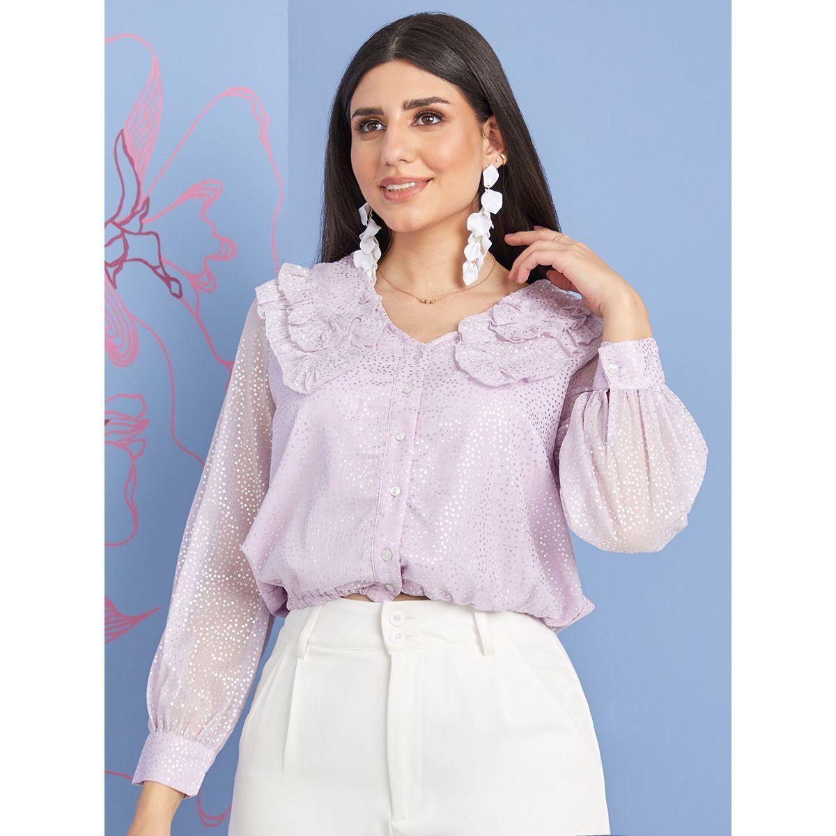 Styli Long Sleeves Button Through All Over Shimmer Top-women-clothing-shirtsandblouses-blouses-image-1