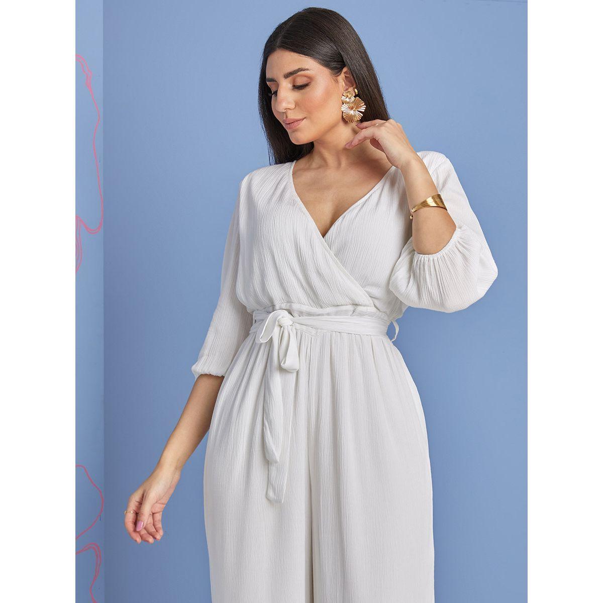 Styli 3/4 Sleeves Wide Leg Jumpsuit with Self Tie-women-clothing-jumpsuits-image-2