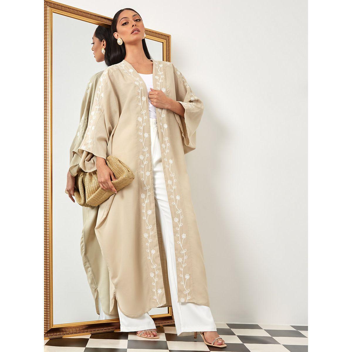 Styli Embroidered Detail Front Open Maxi Abaya-women-arabicclothing-abayas-image-1