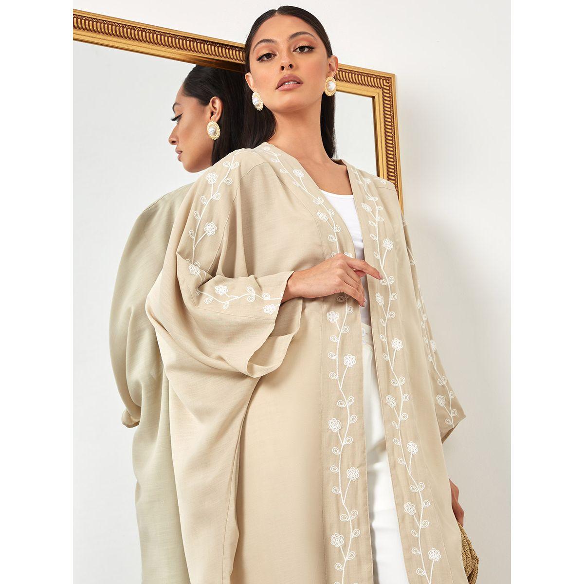 Styli Embroidered Detail Front Open Maxi Abaya-women-arabicclothing-abayas-image-2