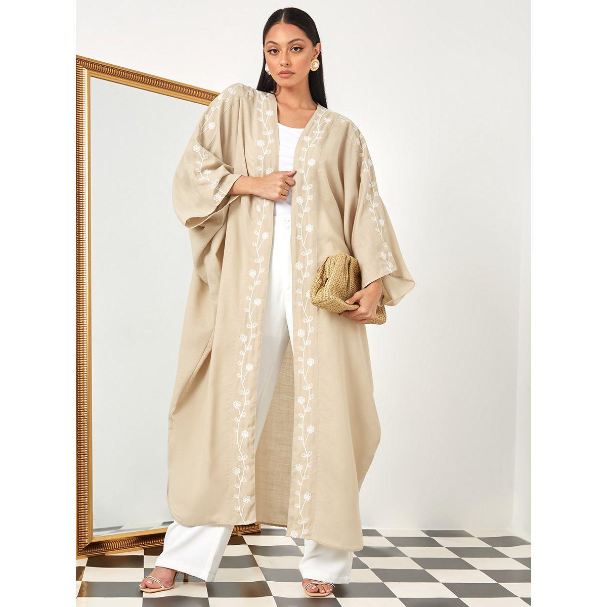 Styli Embroidered Detail Front Open Maxi Abaya-women-arabicclothing-abayas-image-5