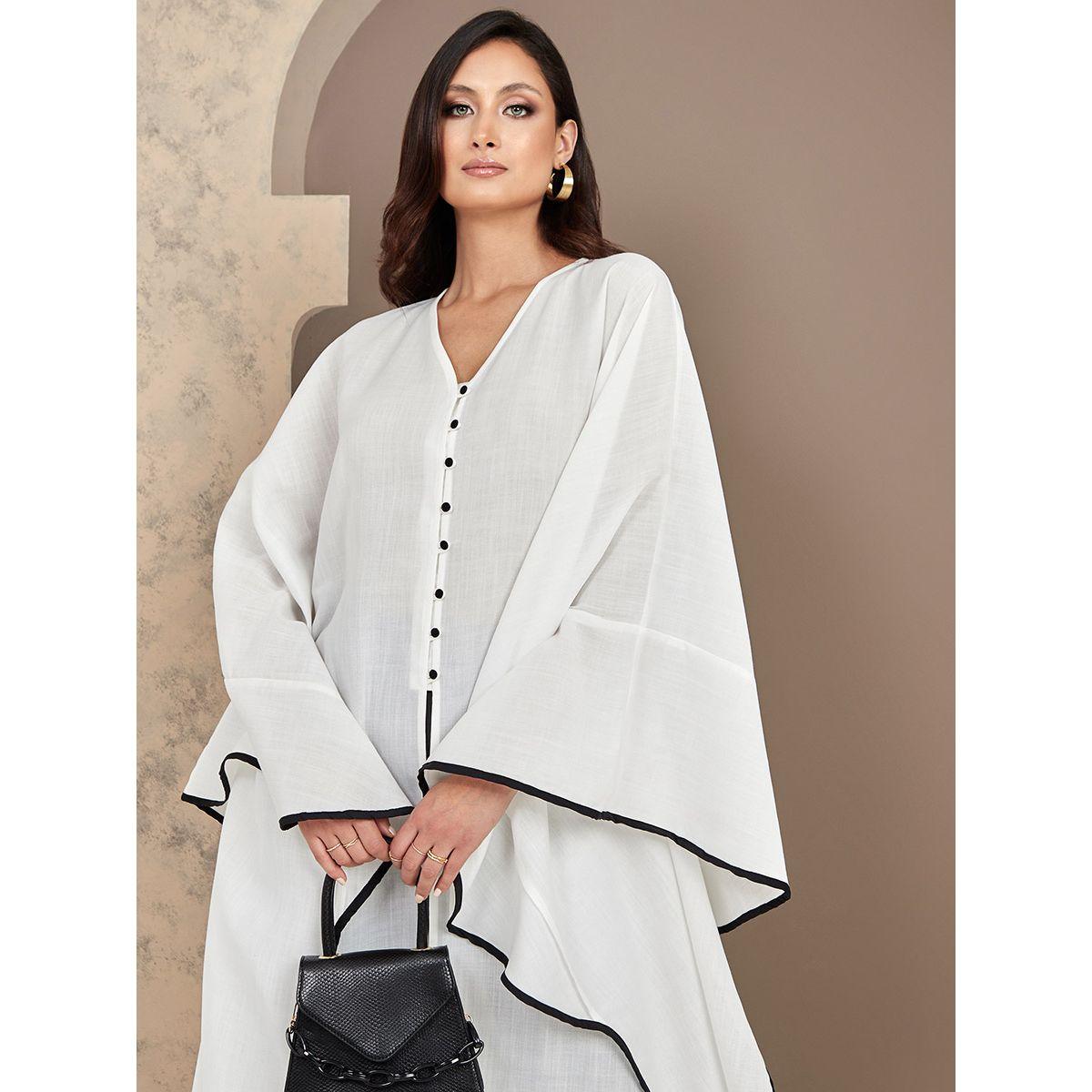 Styli Contrast Trim Front Button Maxi Abaya-women-arabicclothing-abayas-image-2
