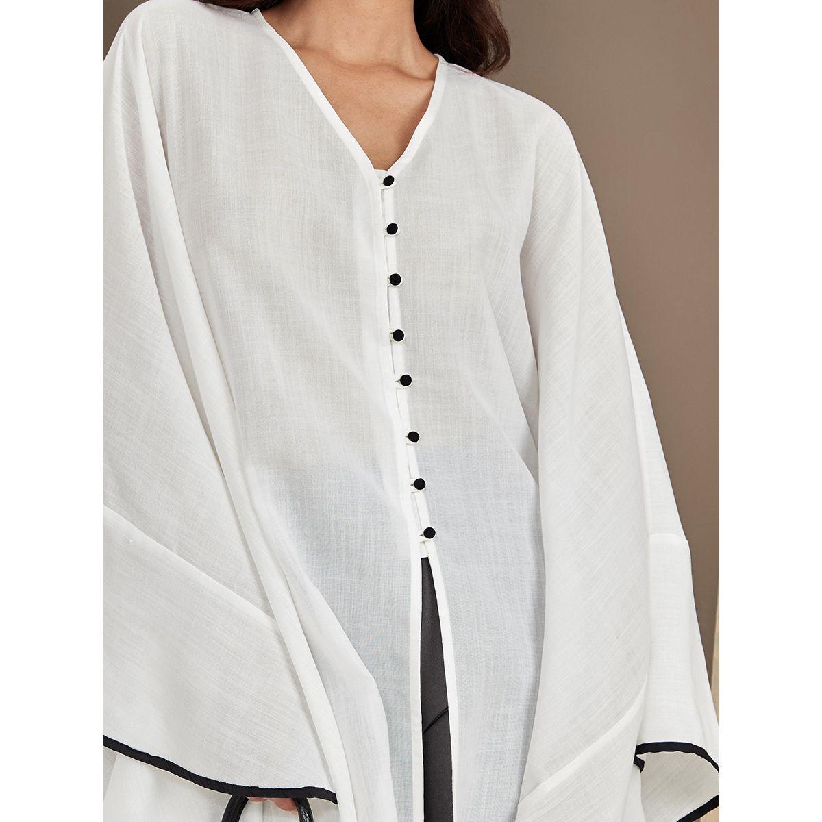 Styli Contrast Trim Front Button Maxi Abaya-women-arabicclothing-abayas-image-4