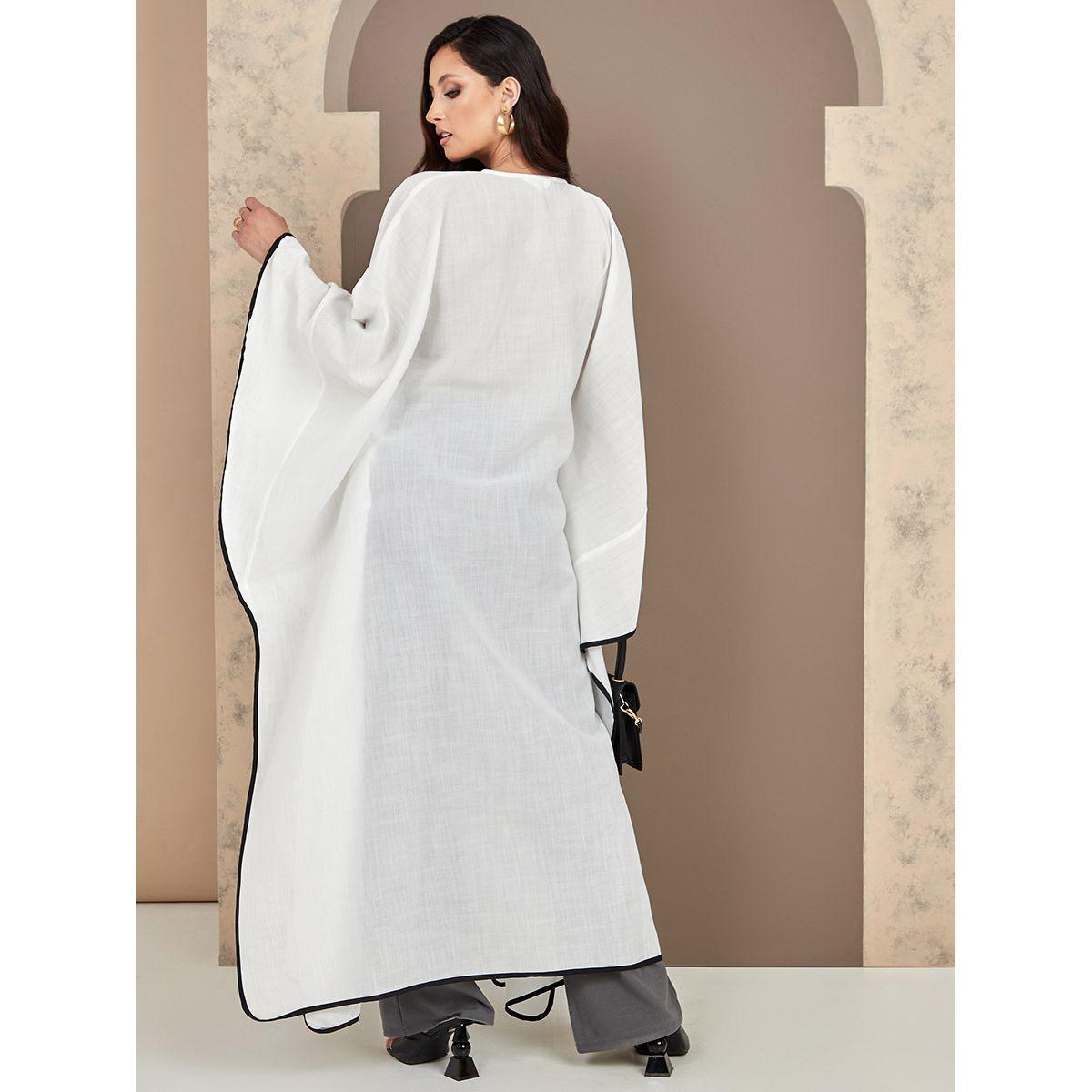 Styli Contrast Trim Front Button Maxi Abaya-women-arabicclothing-abayas-image-5
