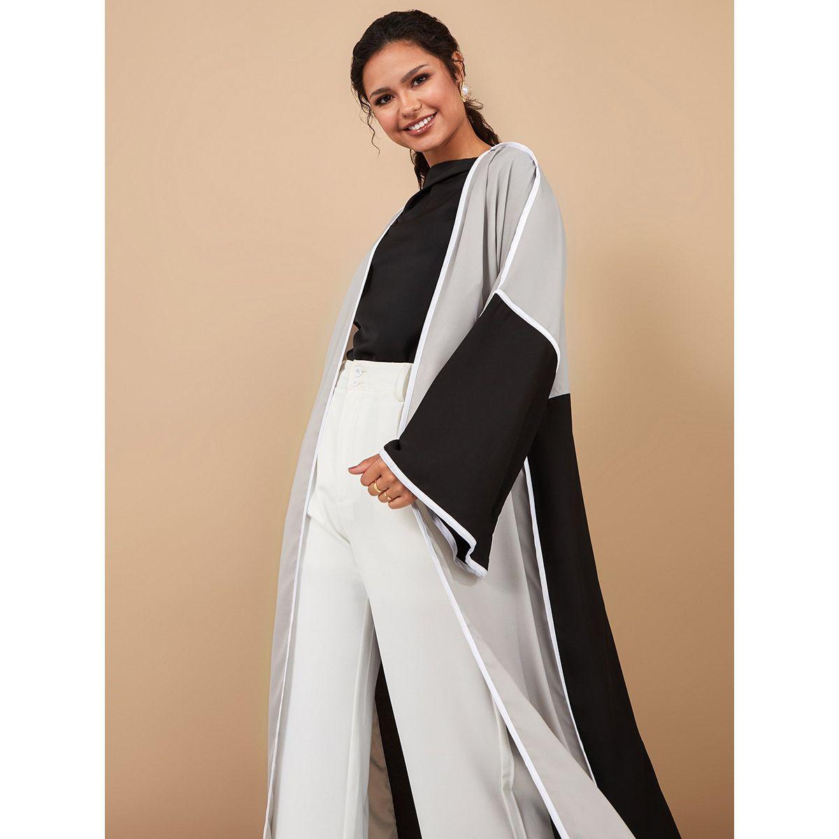Styli Colorblock Tailored  Maxi Length Abaya -women-arabicclothing-abayas-image-2