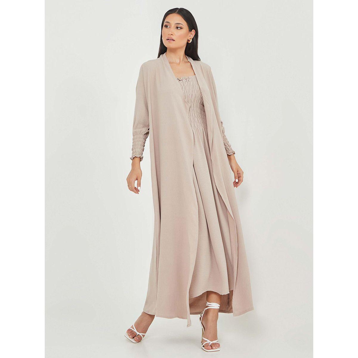Styli Set of 3 - Strappy Shirred Dress with Hijab and Maxi Abaya-women-clothingaccessories-scarves-image-2