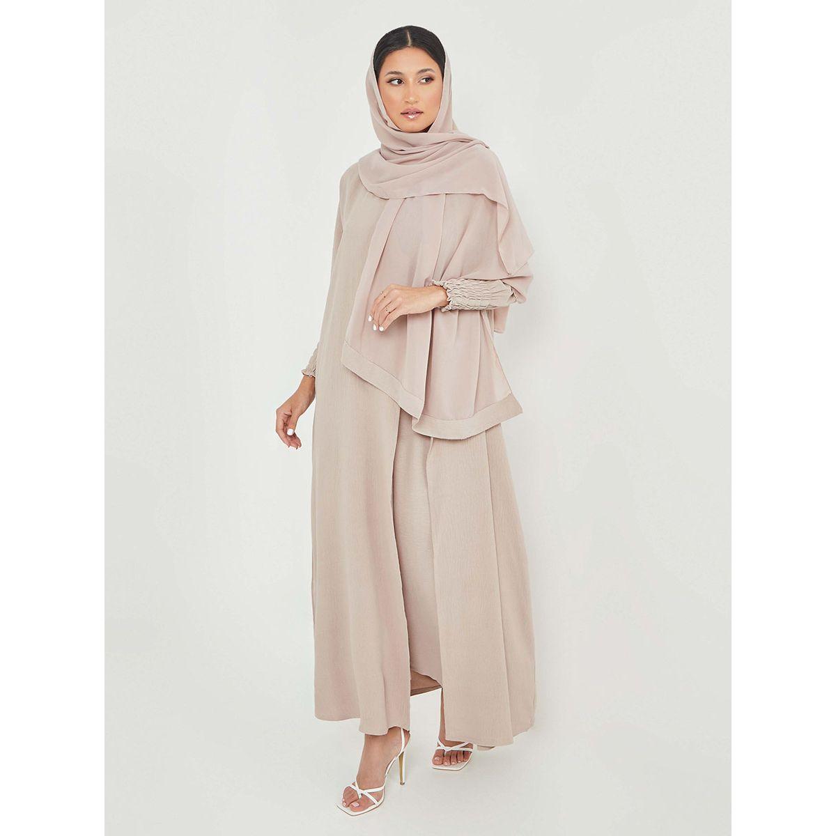 Styli Set of 3 - Strappy Shirred Dress with Hijab and Maxi Abaya-women-clothingaccessories-scarves-image-3