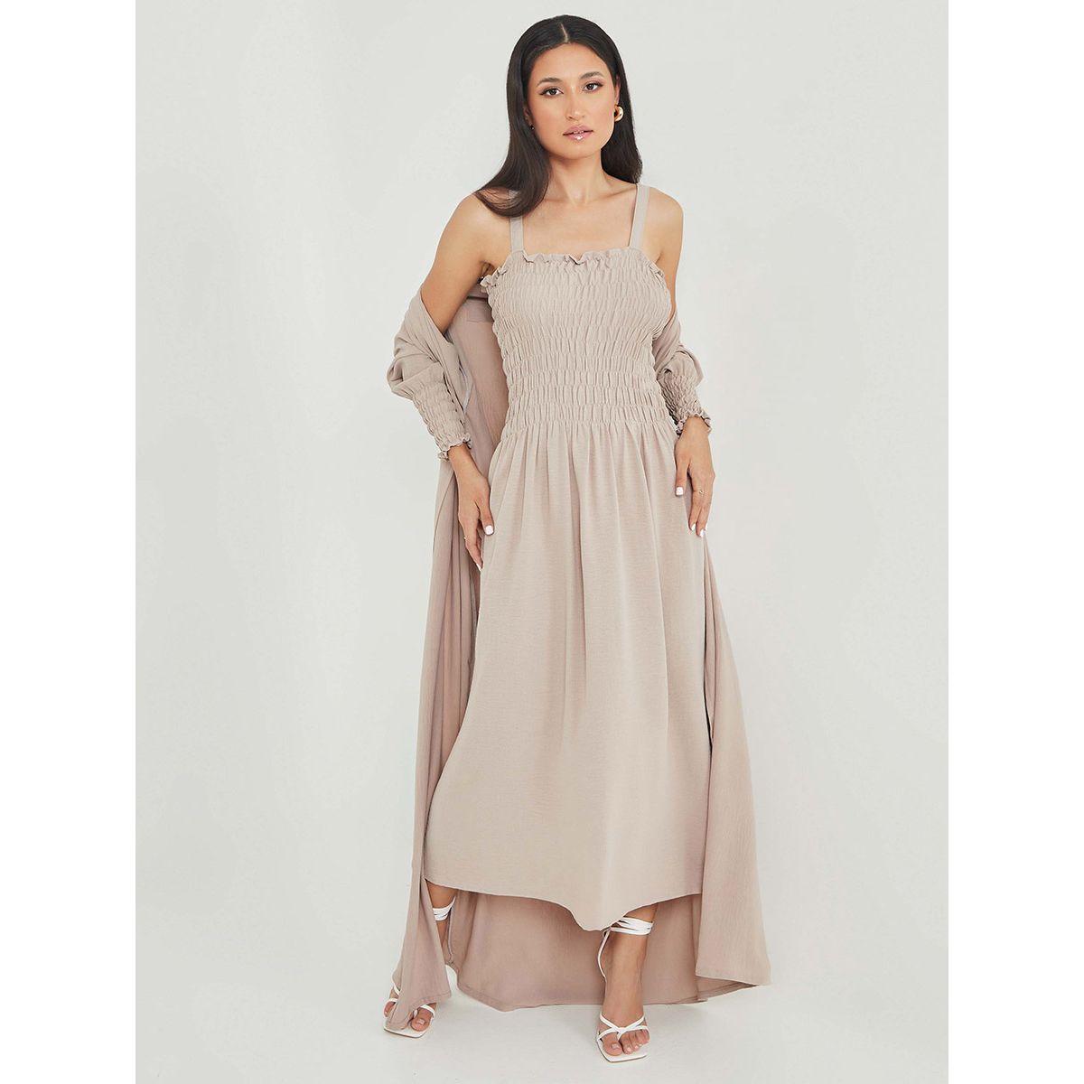Styli Set of 3 - Strappy Shirred Dress with Hijab and Maxi Abaya-women-clothingaccessories-scarves-image-6