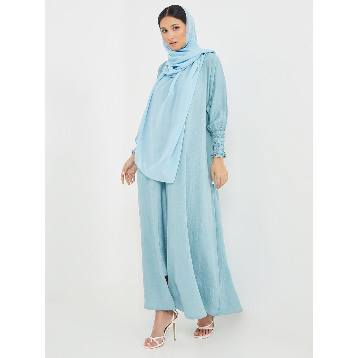 Styli Set of 3 - Strappy Shirred Dress with Hijab and Maxi Abaya-women-clothingaccessories-scarves-image-10