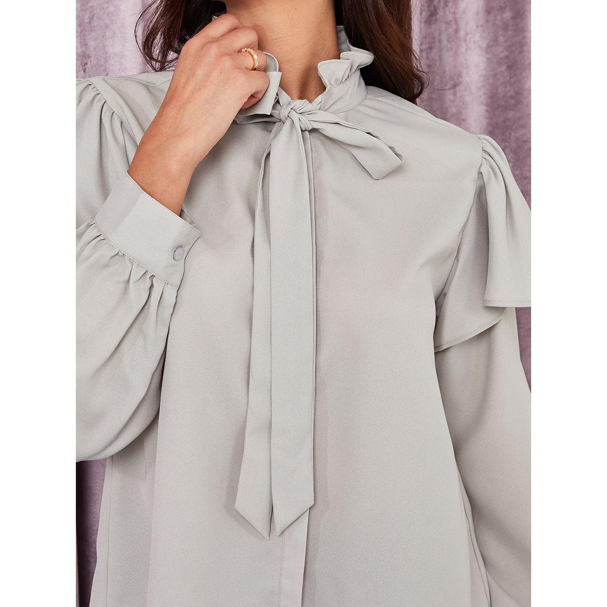 Styli Long Sleeves Ruffle Detail Tie-Up Neck Top-women-clothing-shirtsandblouses-blouses-image-4
