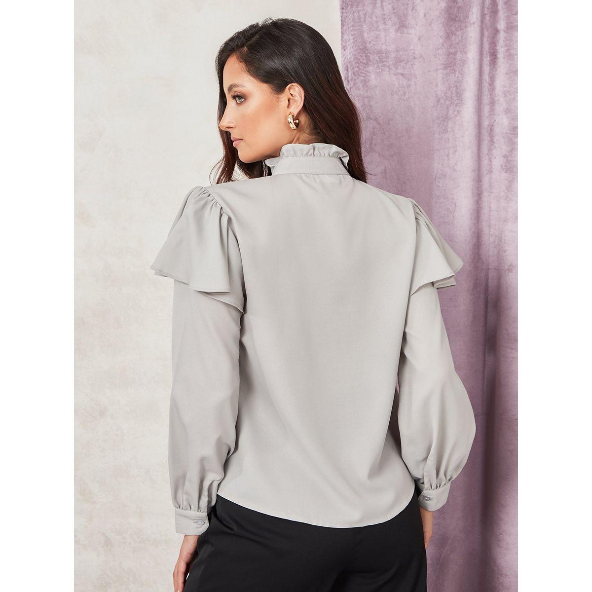 Styli Long Sleeves Ruffle Detail Tie-Up Neck Top-women-clothing-shirtsandblouses-blouses-image-5
