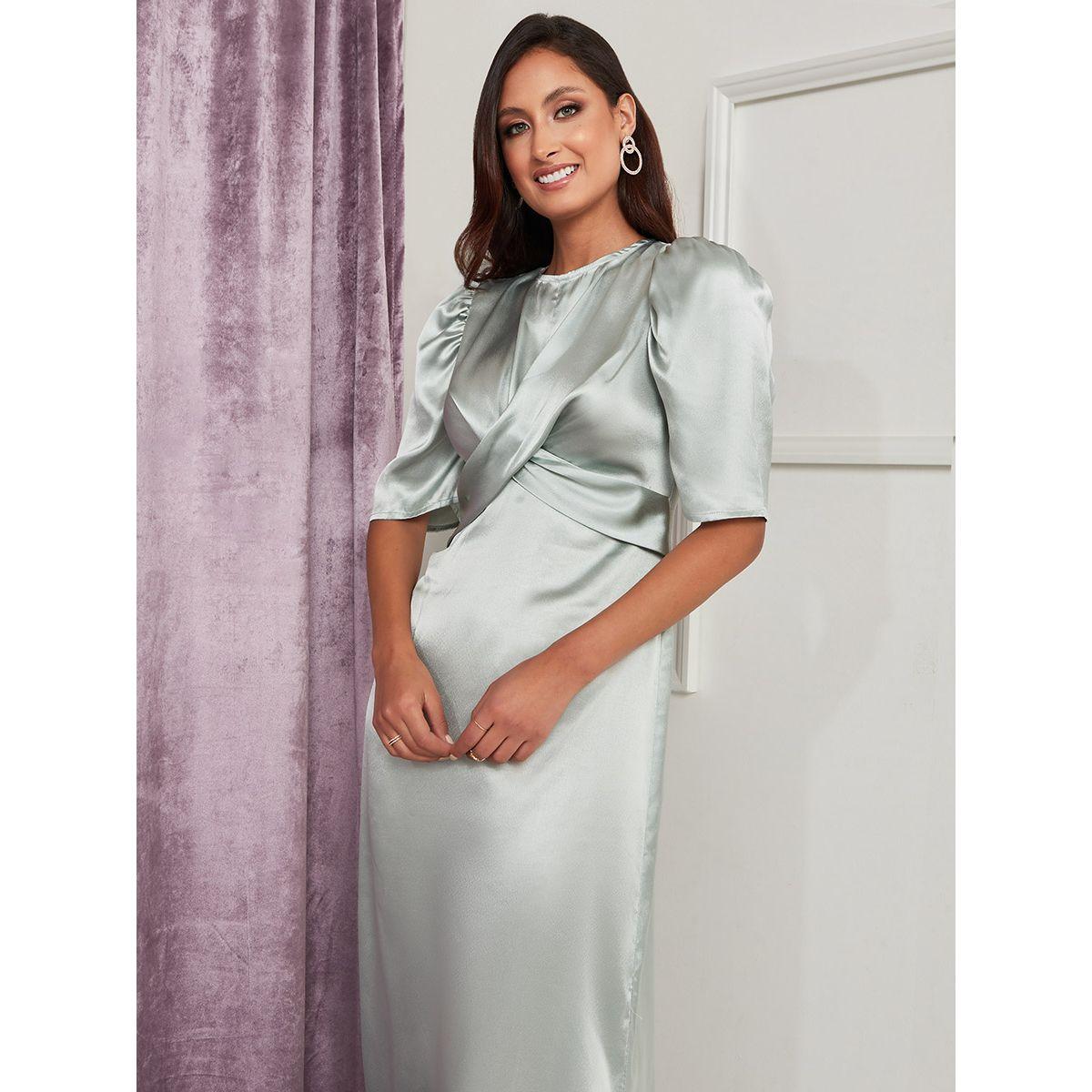 Styli Short Puff Sleeves Wrap Twist Front Detail Maxi Dress-women-clothing-dresses-image-2