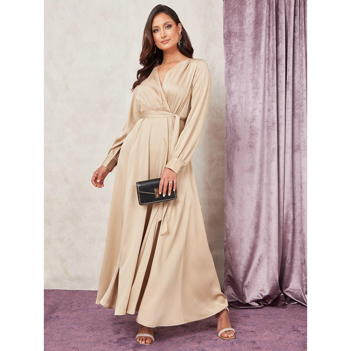 Styli Long Sleeves Satin Wrap Front Maxi Dress with Tie Belt-women-clothing-dresses-image-5